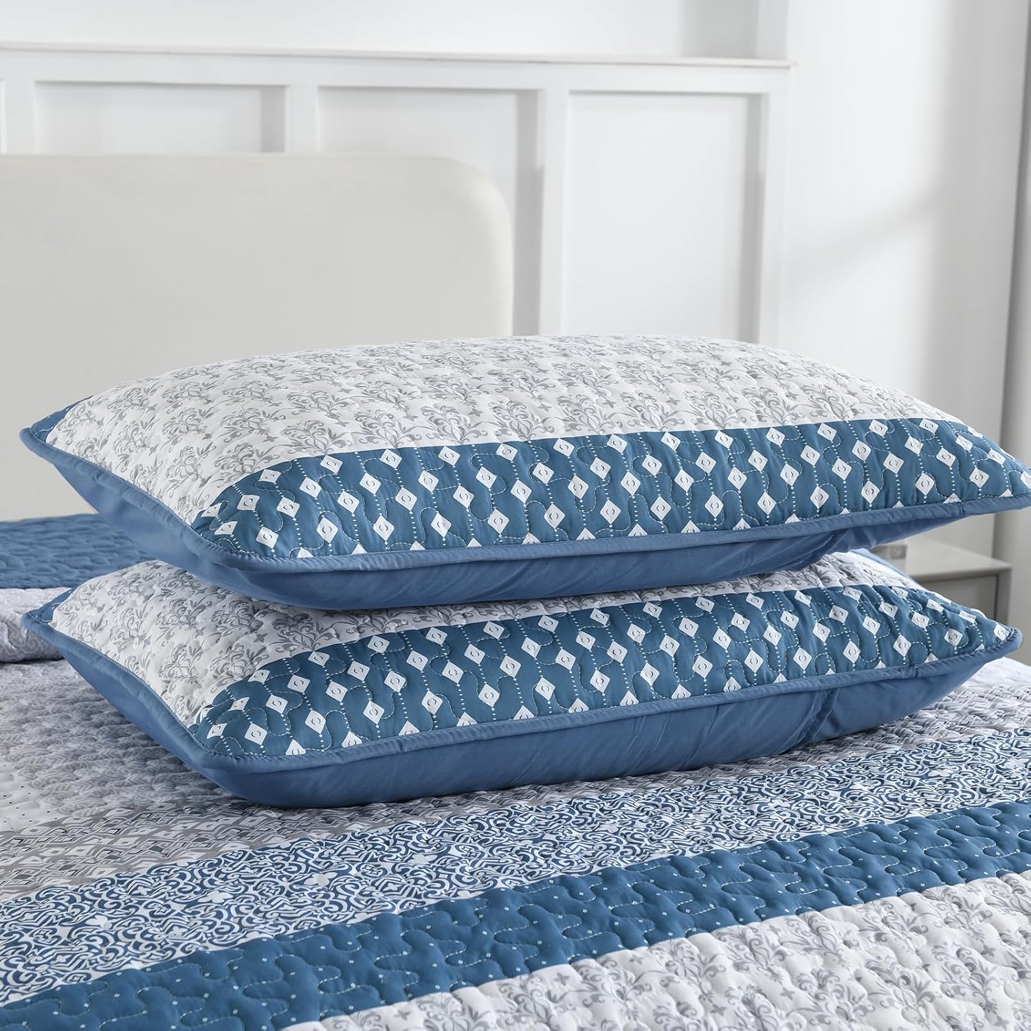 WONGS BEDDING Blue Boho Quilt Set Twin Size