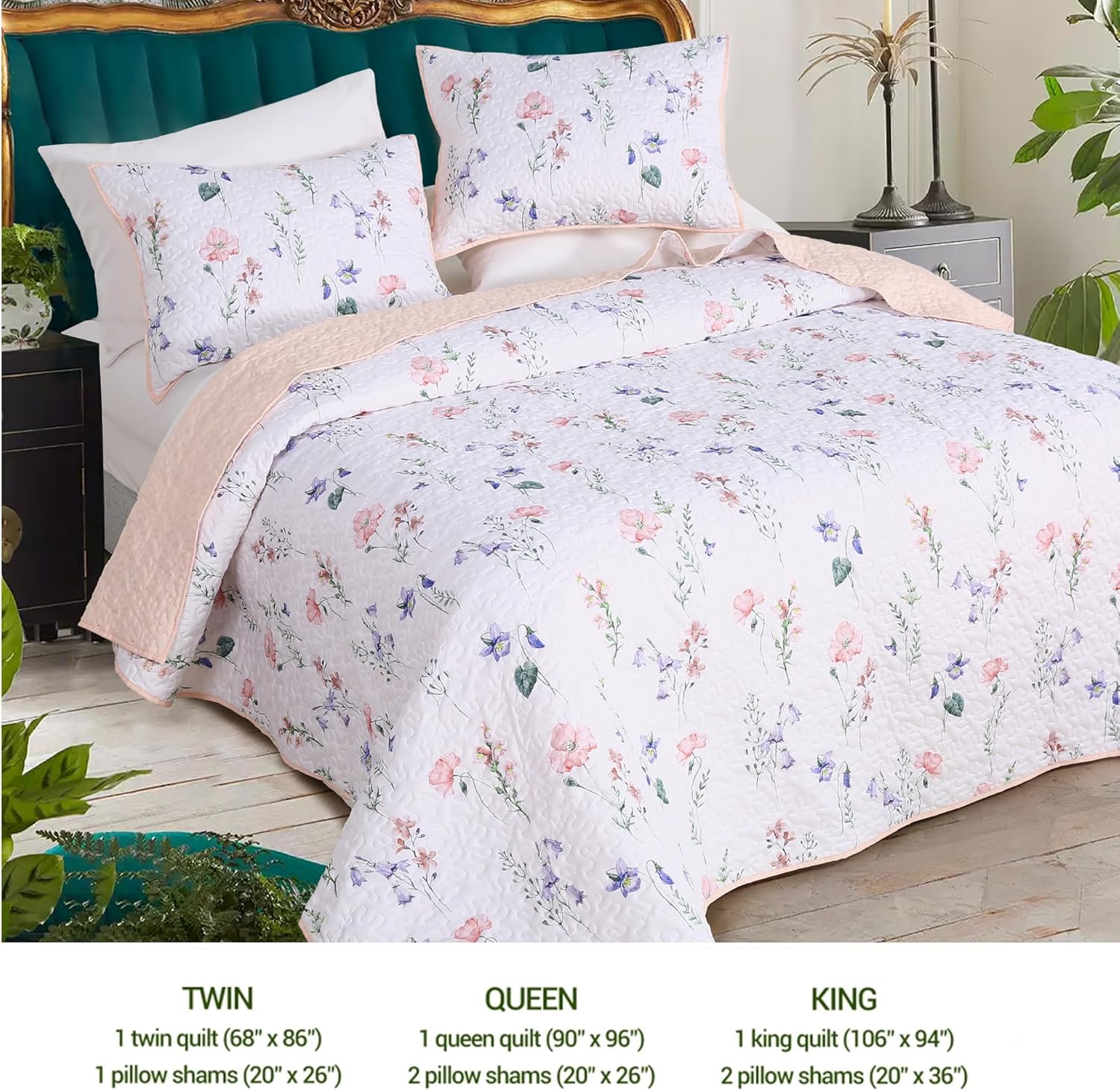 Rosecret Pink Floral Quilt Set King Size 3-Piece