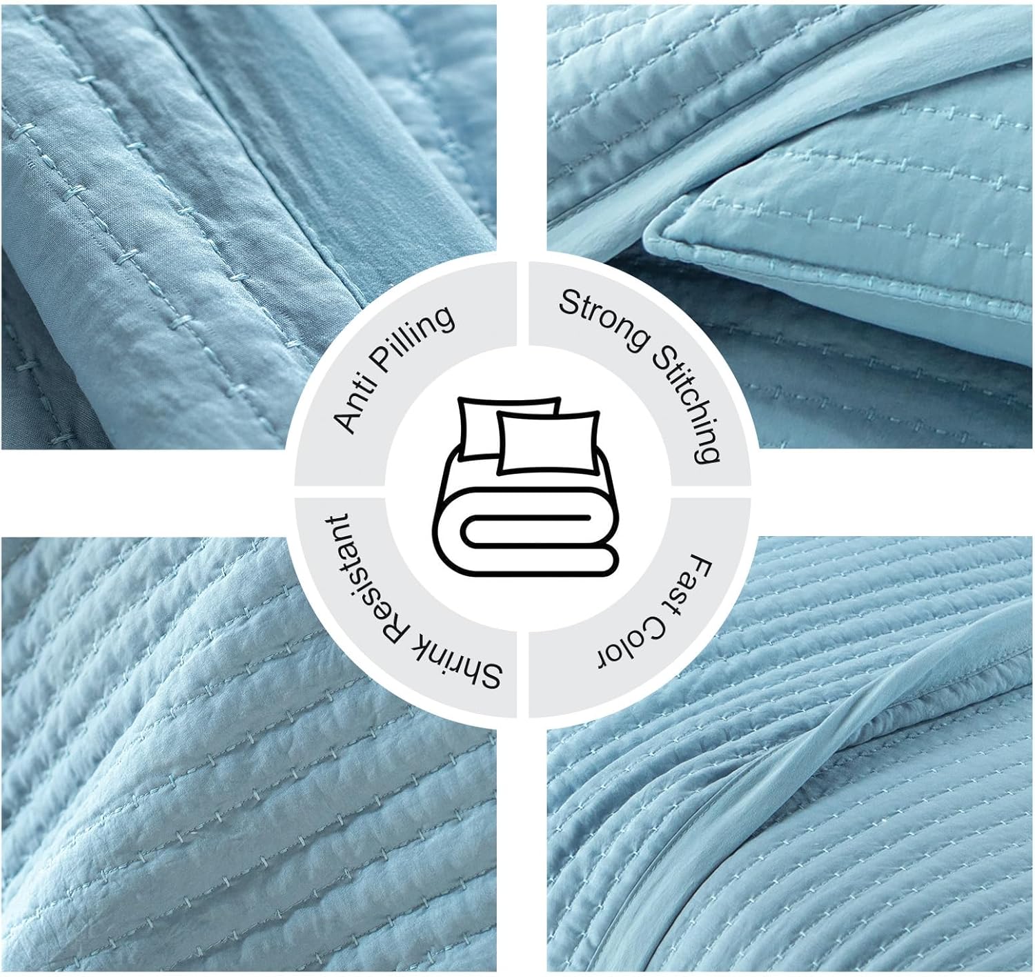 DAWNDIOR King Quilt Set - 104x90 Blue
