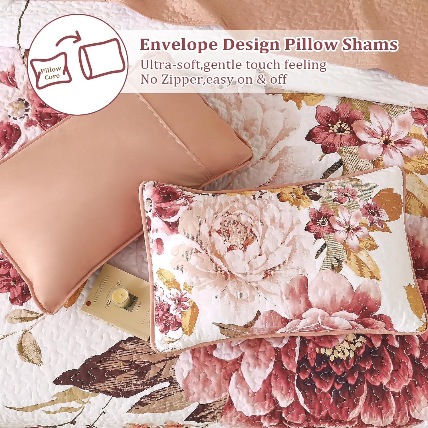 WONGS BEDDING Blush Floral Queen Quilt Set