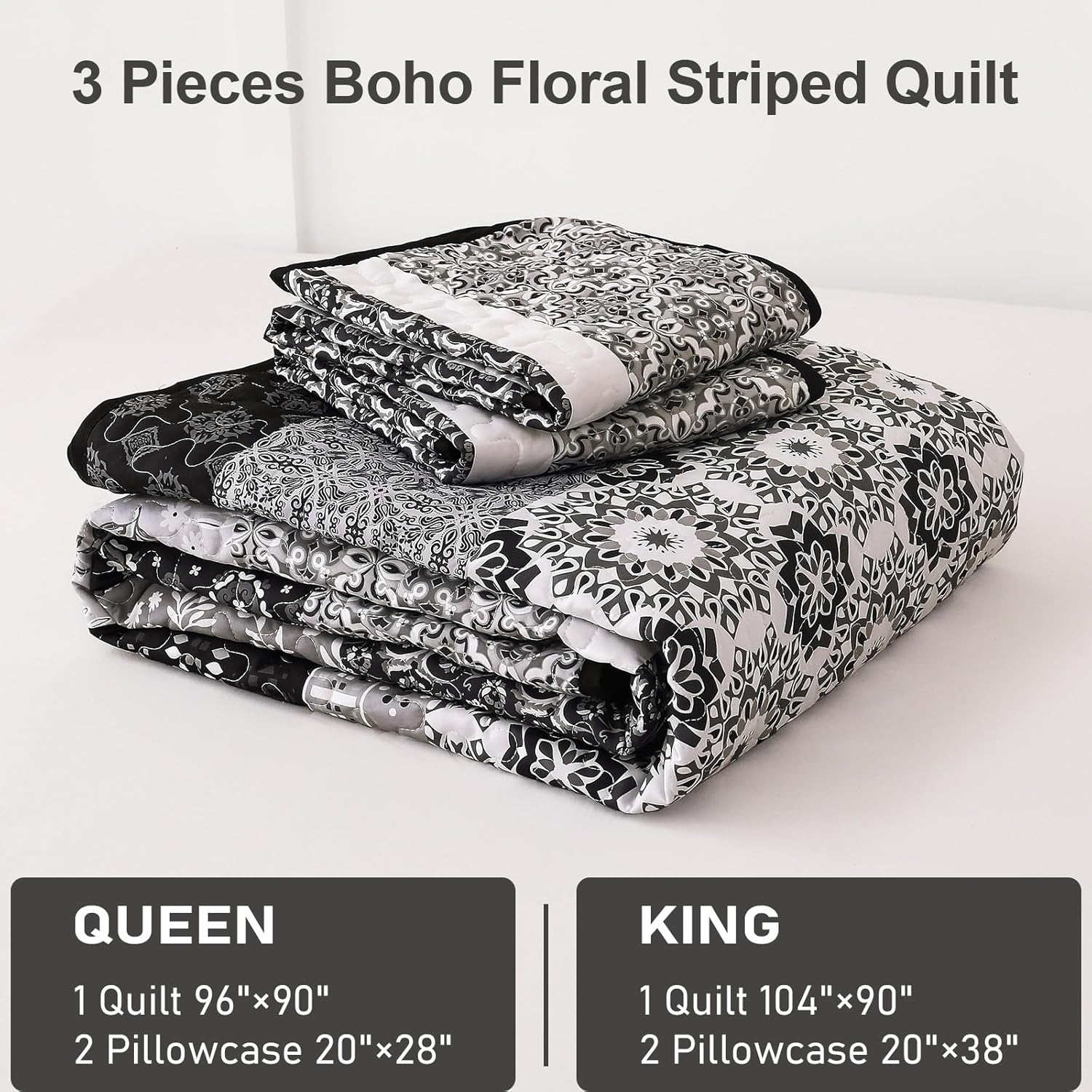 WONGS BEDDING Boho Quilt Set Queen Size 3 Pieces