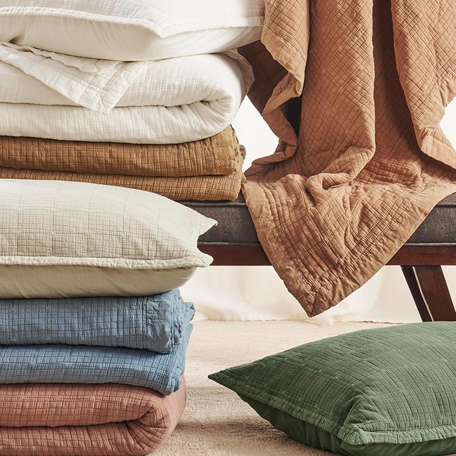 EVERGRACEHOME Stonewashed Cotton Quilt Set Queen Size