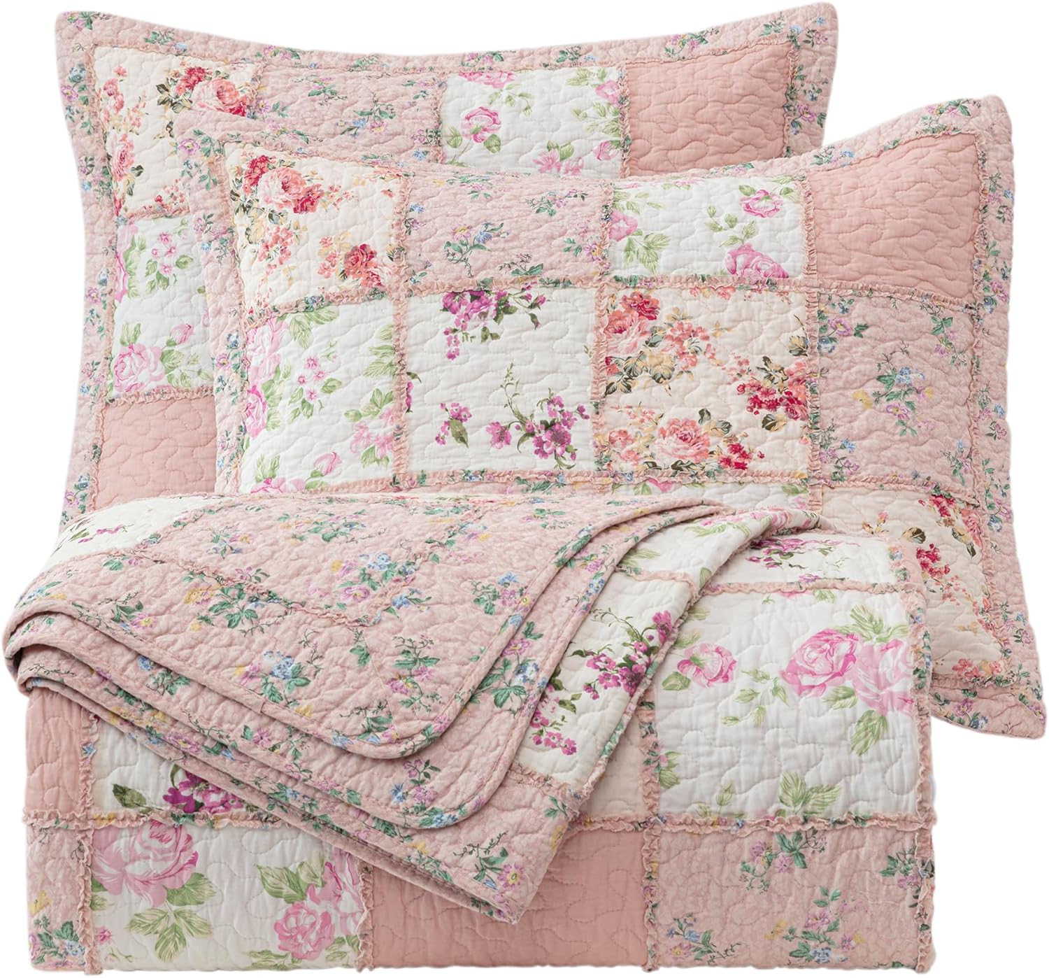 Chezmoi Abbi 2-Piece Pink Shabby Chic Quilt Set Twin Size