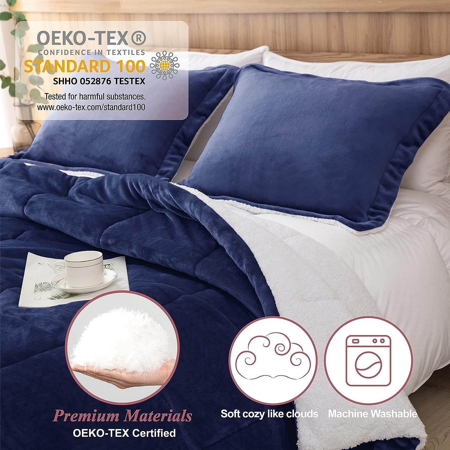 Seward Park Navy Blue Sherpa Comforter Set Twin XL