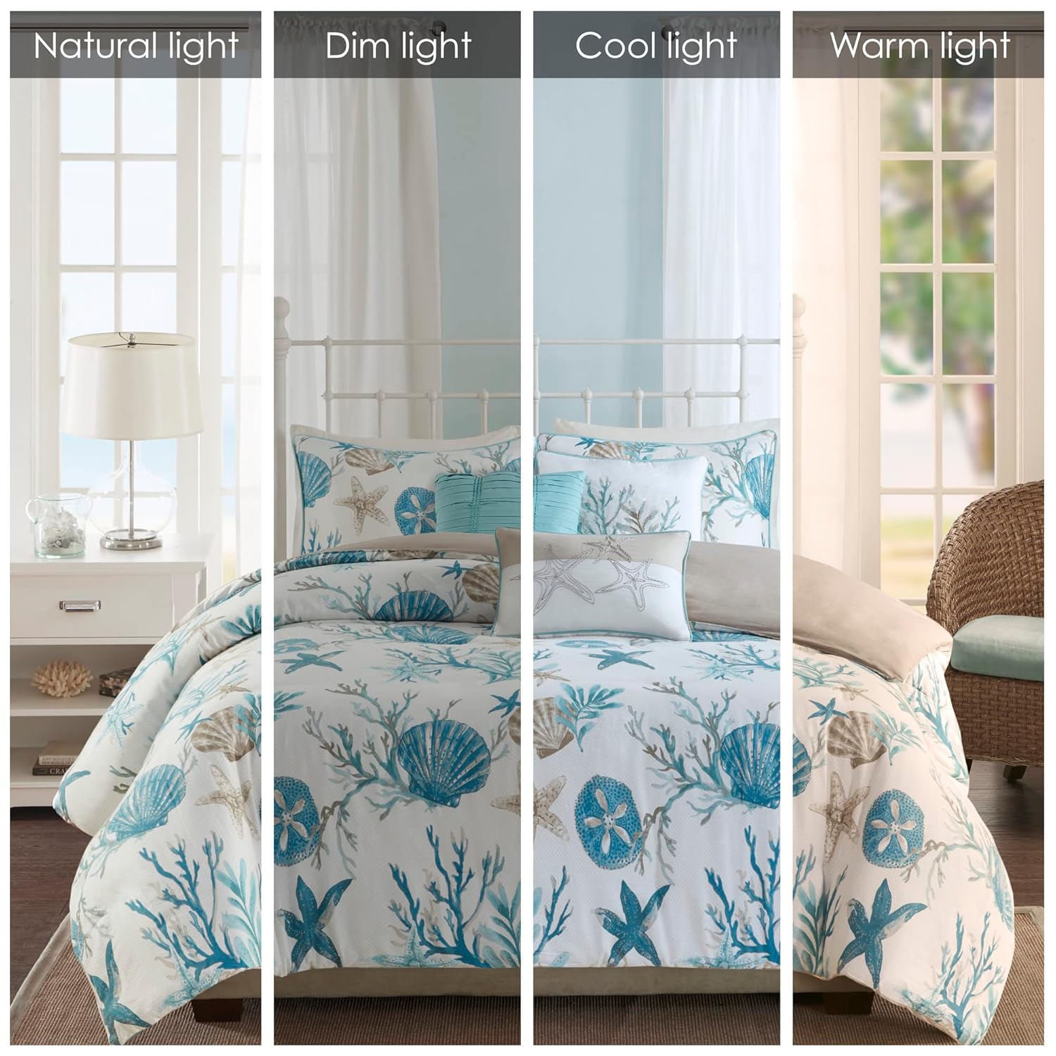 Madison Park Pebble Beach Duvet Set - AquaTealTaupe 6 Piece
