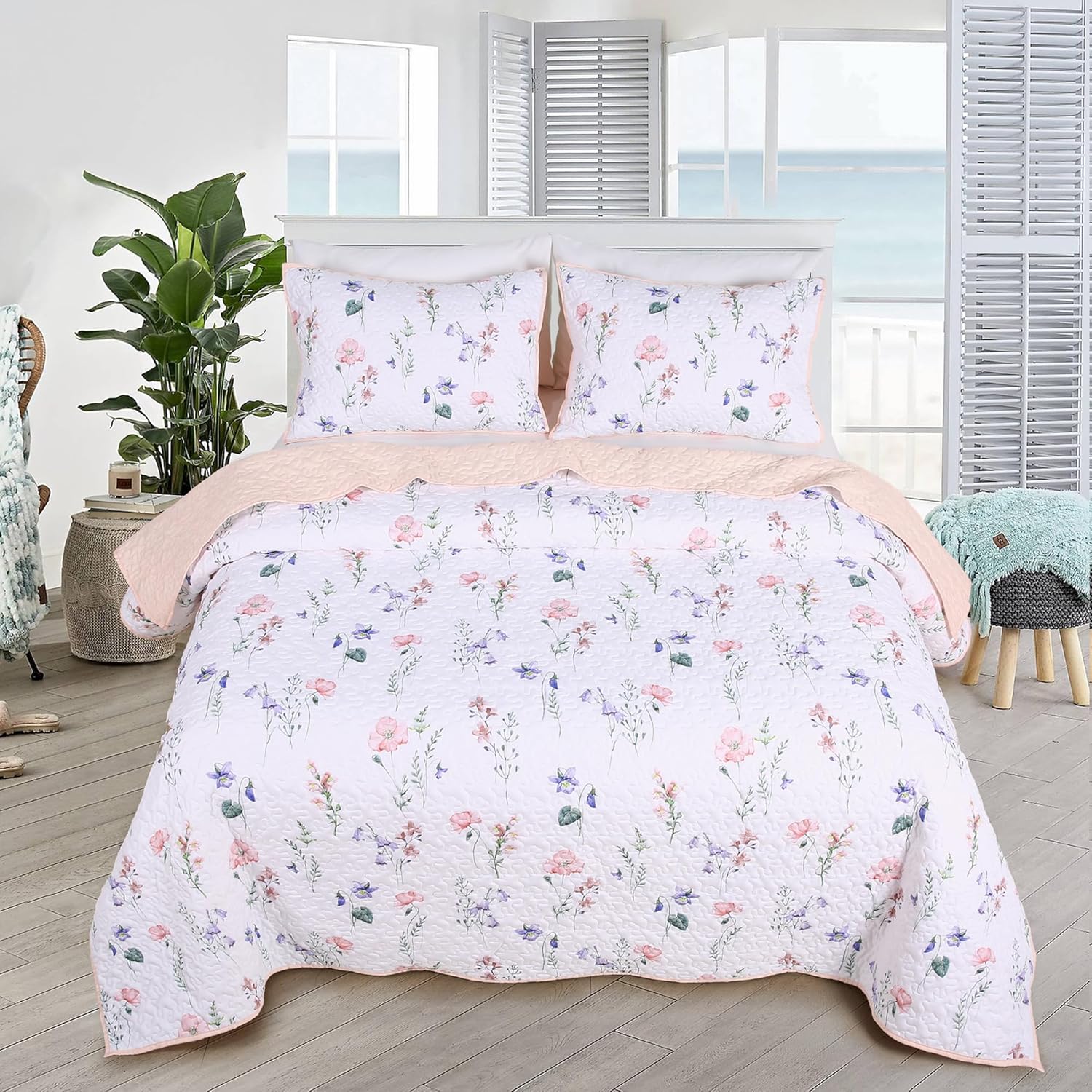 Rosecret Pink Floral Quilt Set King Size 3-Piece