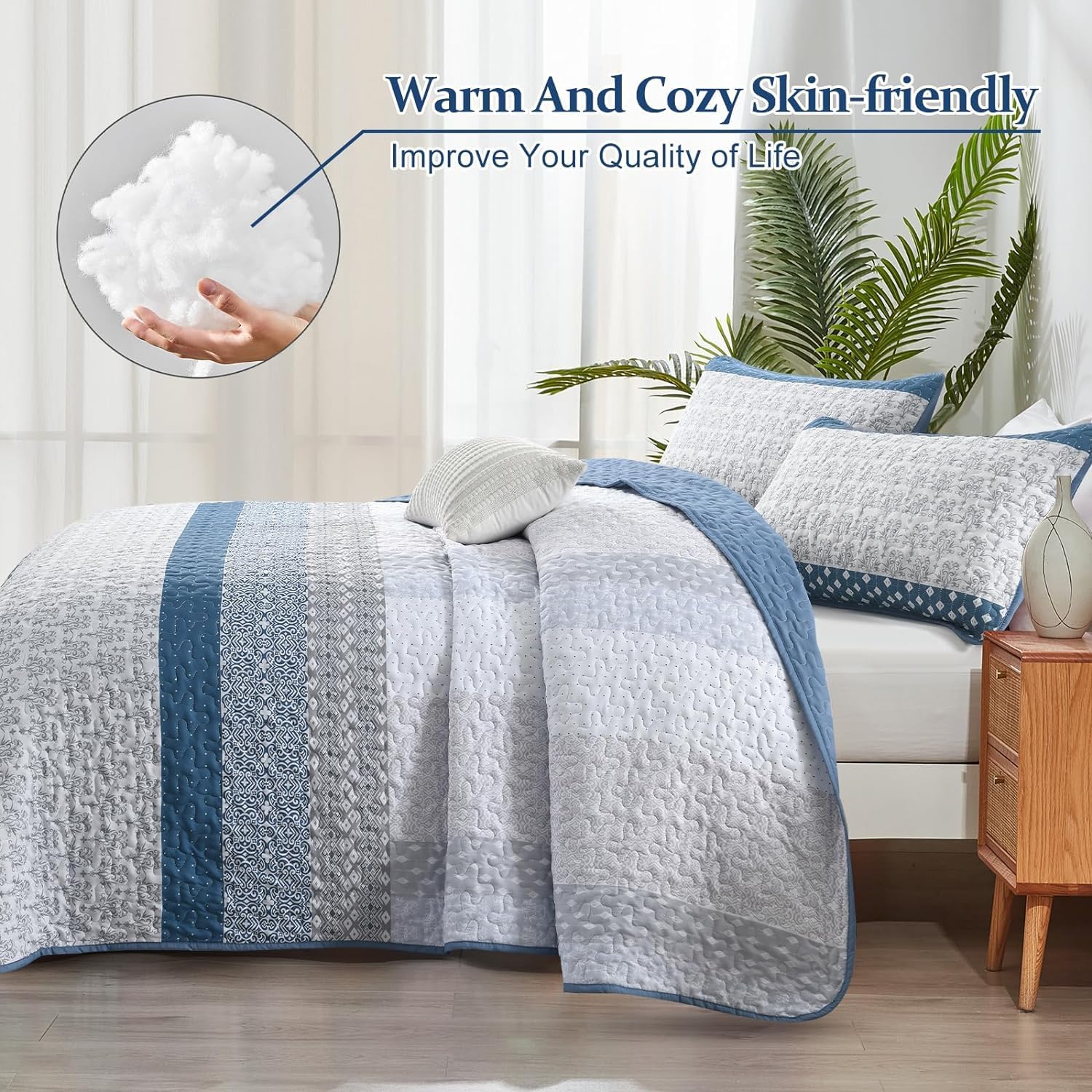 WONGS BEDDING Blue Boho Quilt Set Twin Size