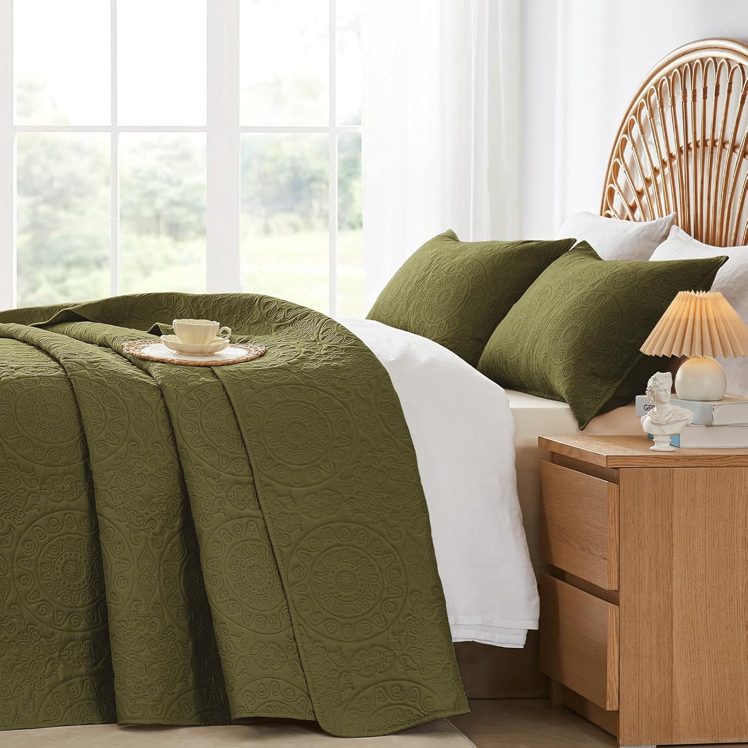 WURUIBO Olive Green Quilt Set Twin Size