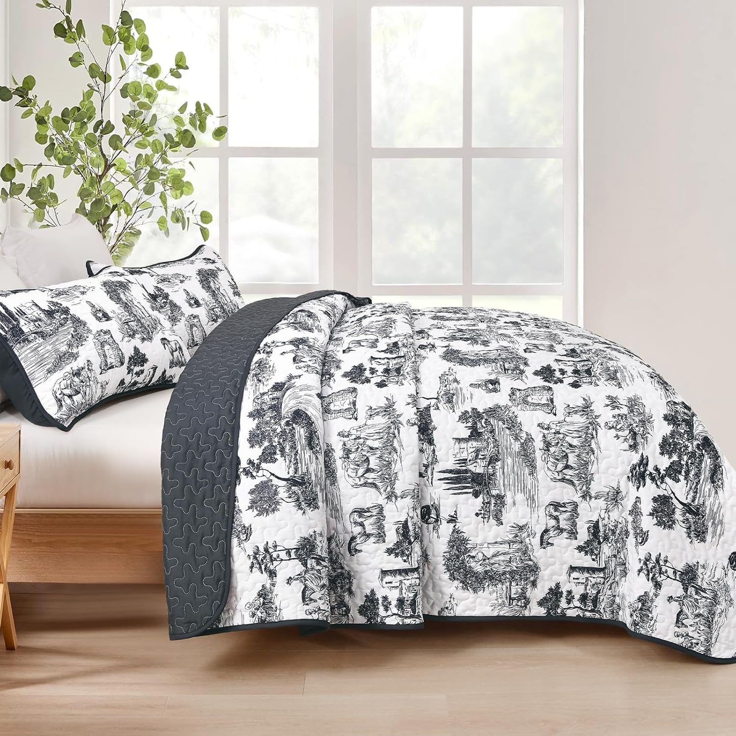 Drucon Black Farmhouse Quilt Set for King Size