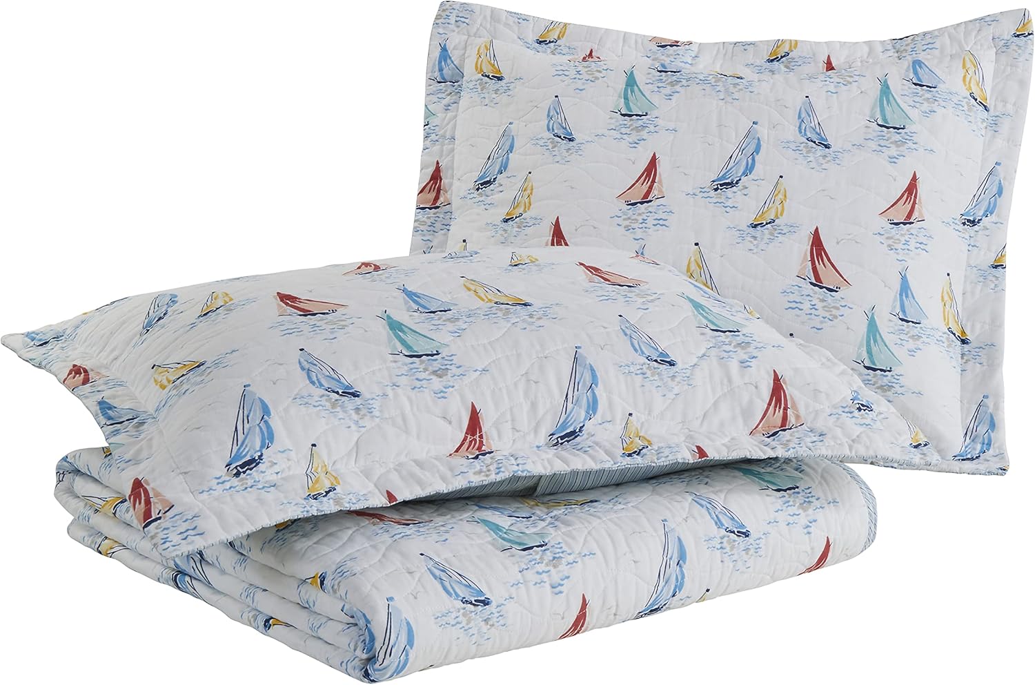 Laura Ashley Twin Quilt Set with Matching Sham Ahoy Blue