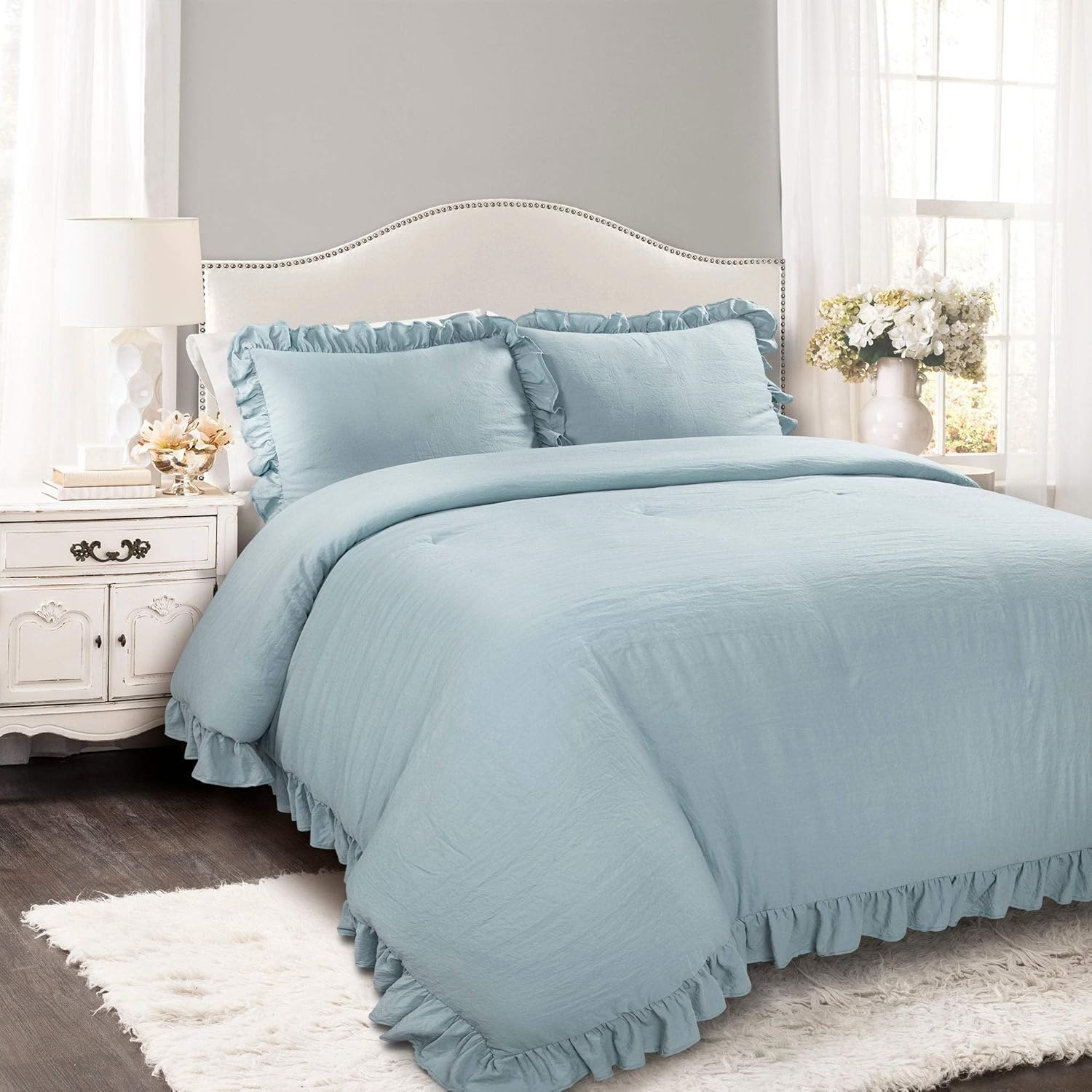 Lush Decor Lake Blue Ruffle Comforter Set 3 Piece