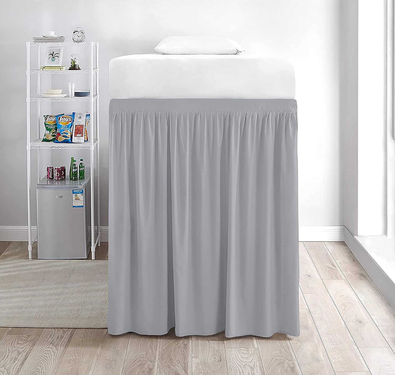 Twin XL Ruffled Silver Bed Skirt - Extra Long 32 Inch Drop