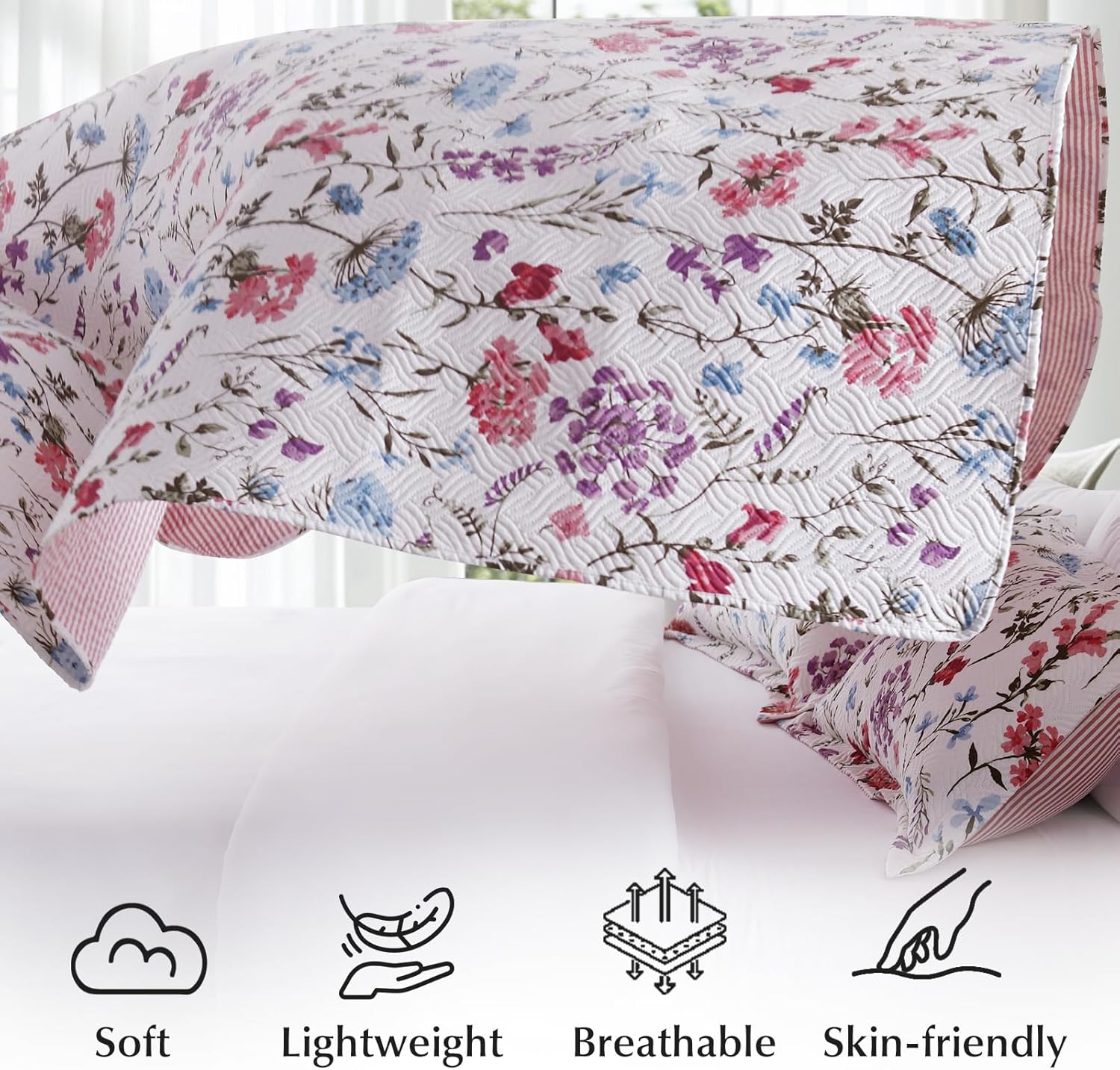 GOONE Reversible Floral Quilt King Set 3 Piece