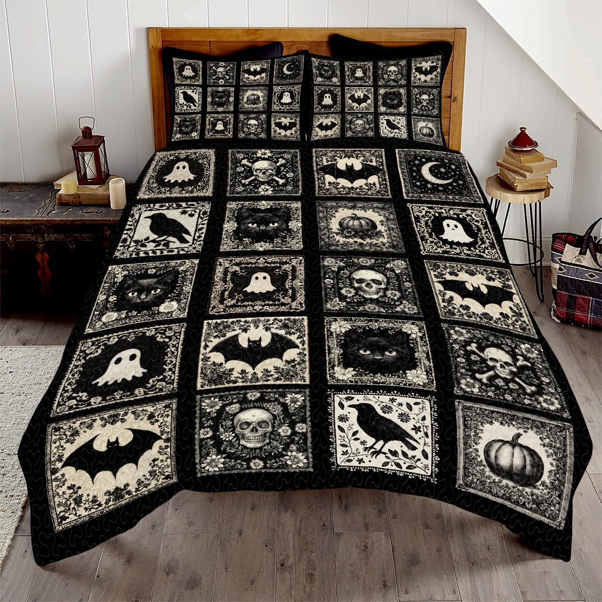 Witch Throw Pattern Quilt Set - Queen Twin Full Halloween Decor