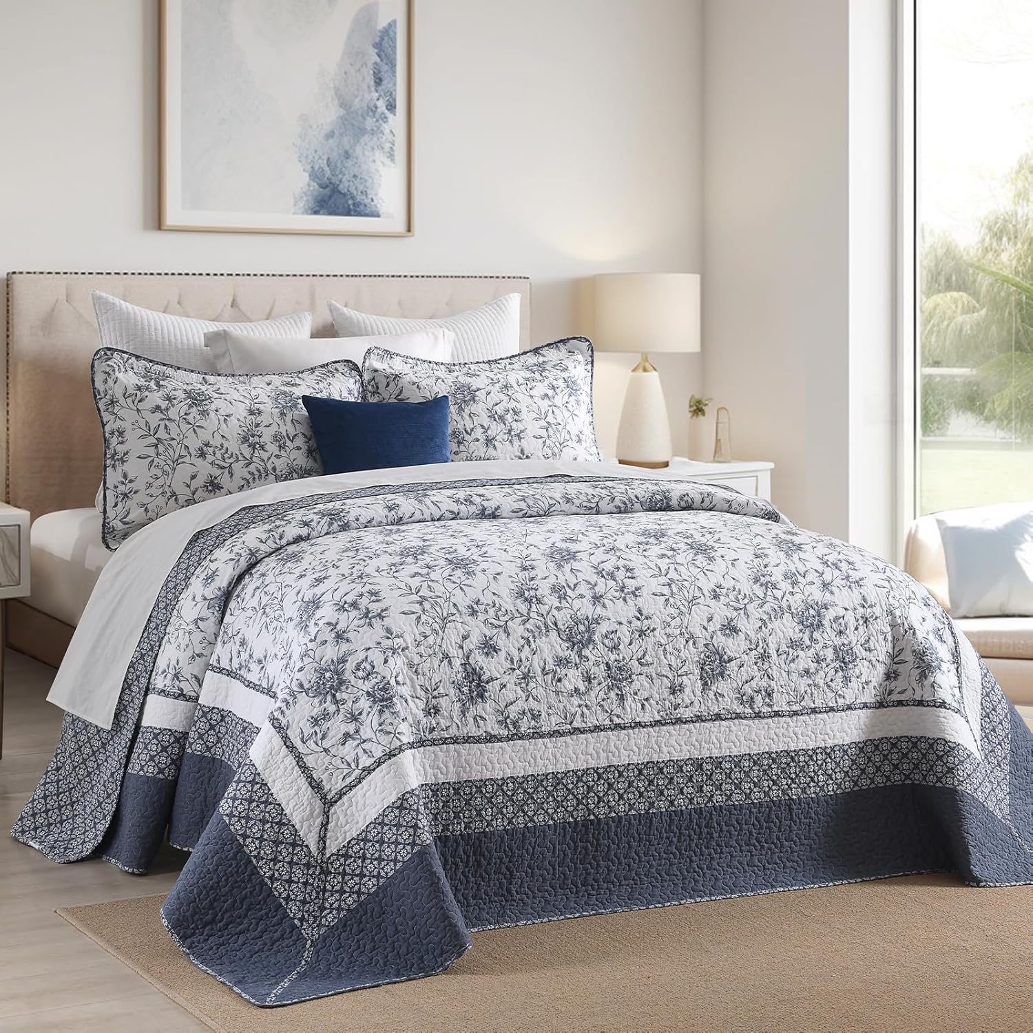 Oversized King Bedspread 120x120 100 Cotton Floral Farmhouse Quilt Set
