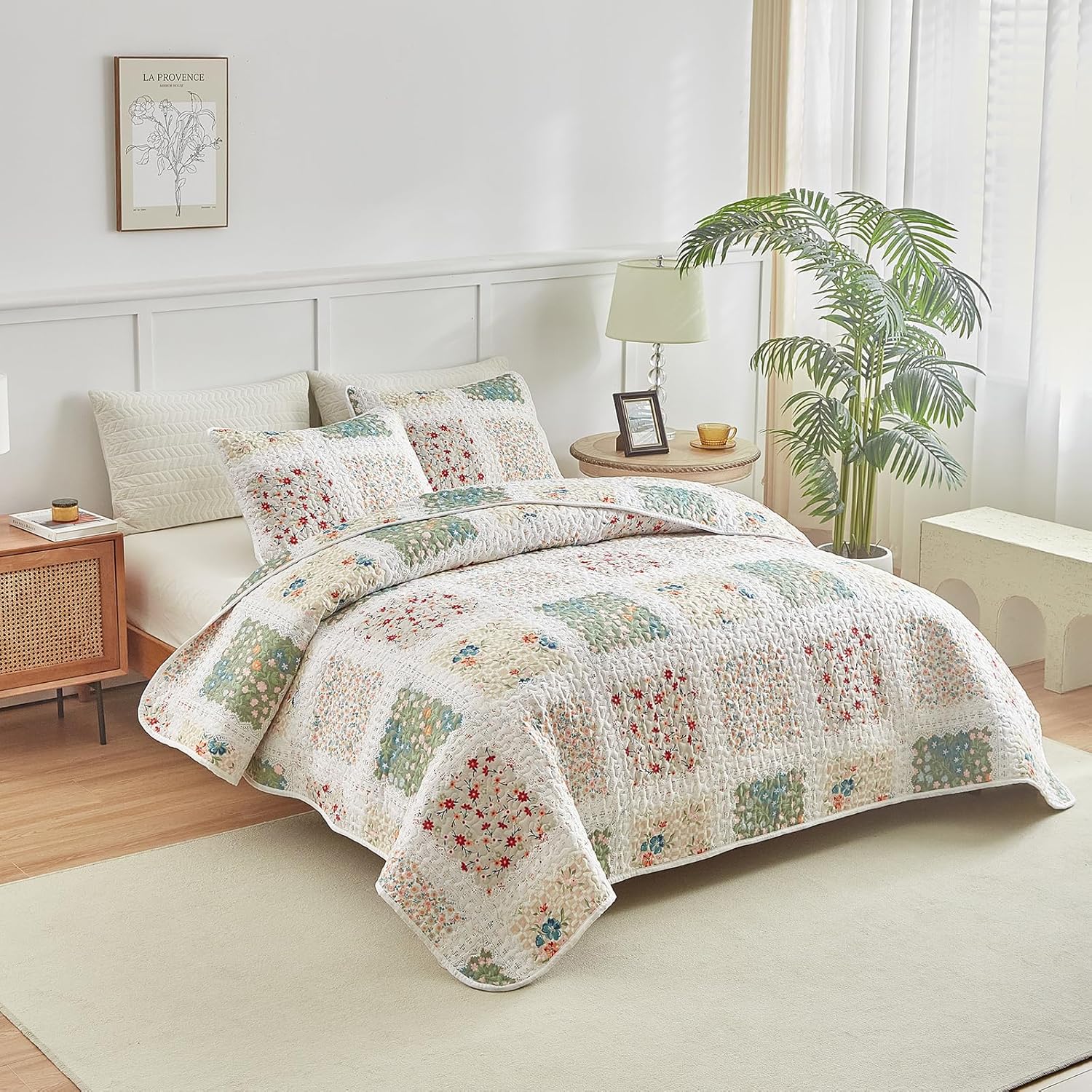 UOZZI BEDDING Floral Patchwork Quilt Set Queen Full 88x88 3 PC