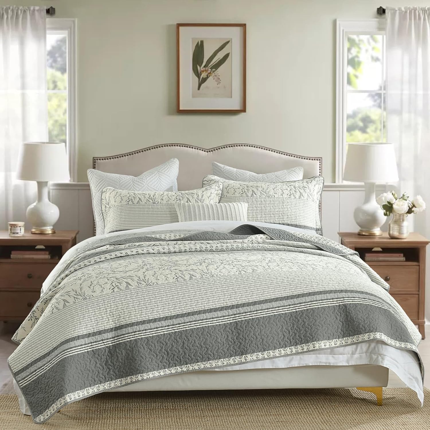 DDUOXIN 100 Cotton Queen Quilt Set - Modern Stripe