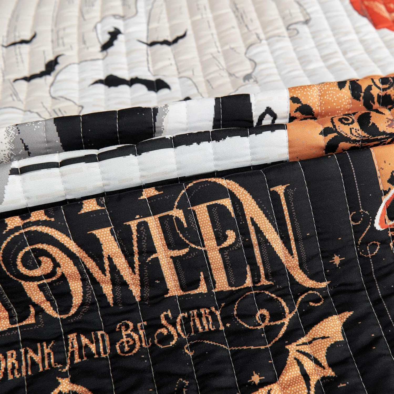 Cmfshape Halloween Quilt Set Queen Size Black Reversible