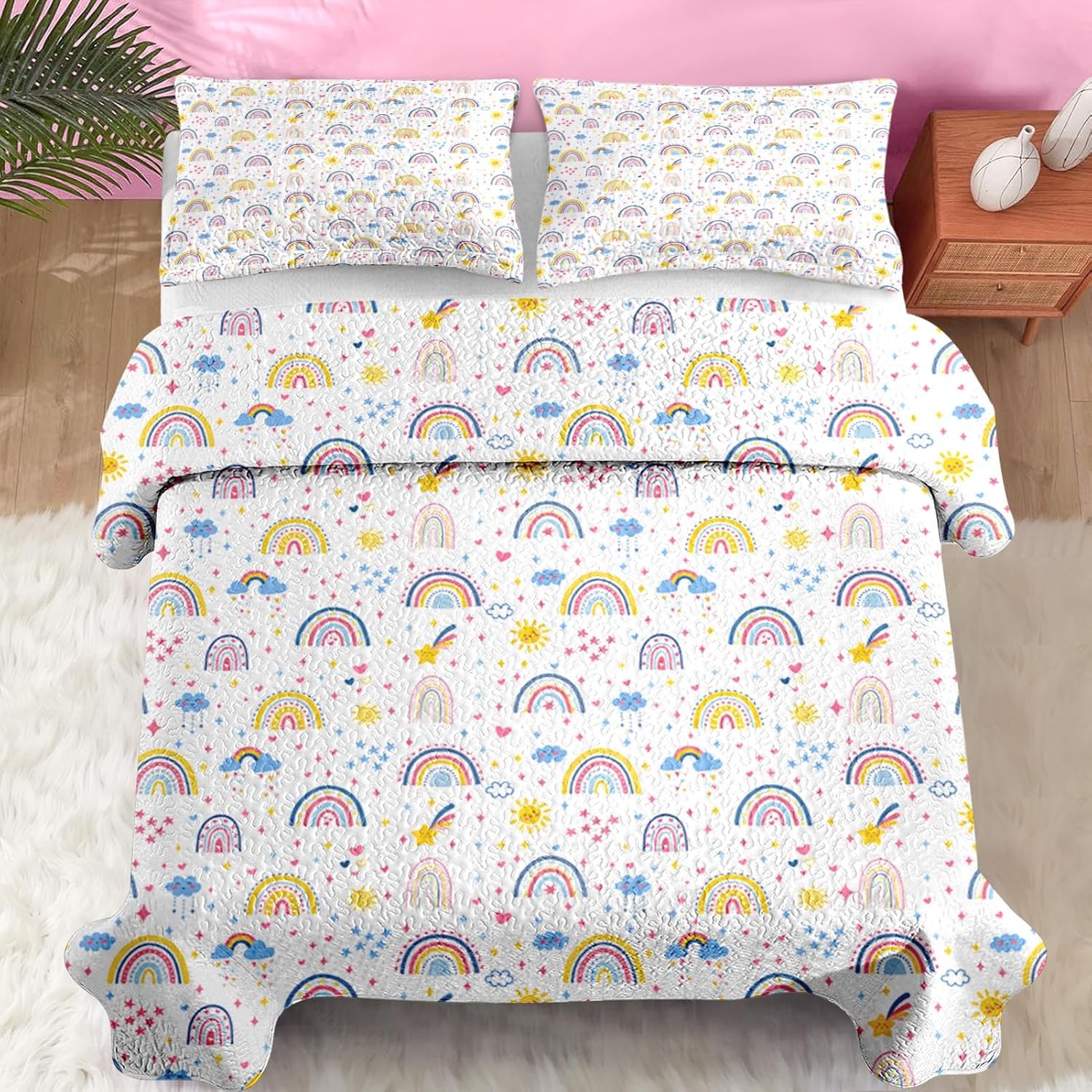 Pamnest Quilt Set Twin Size Rainbow Cartoon 2 Pcs