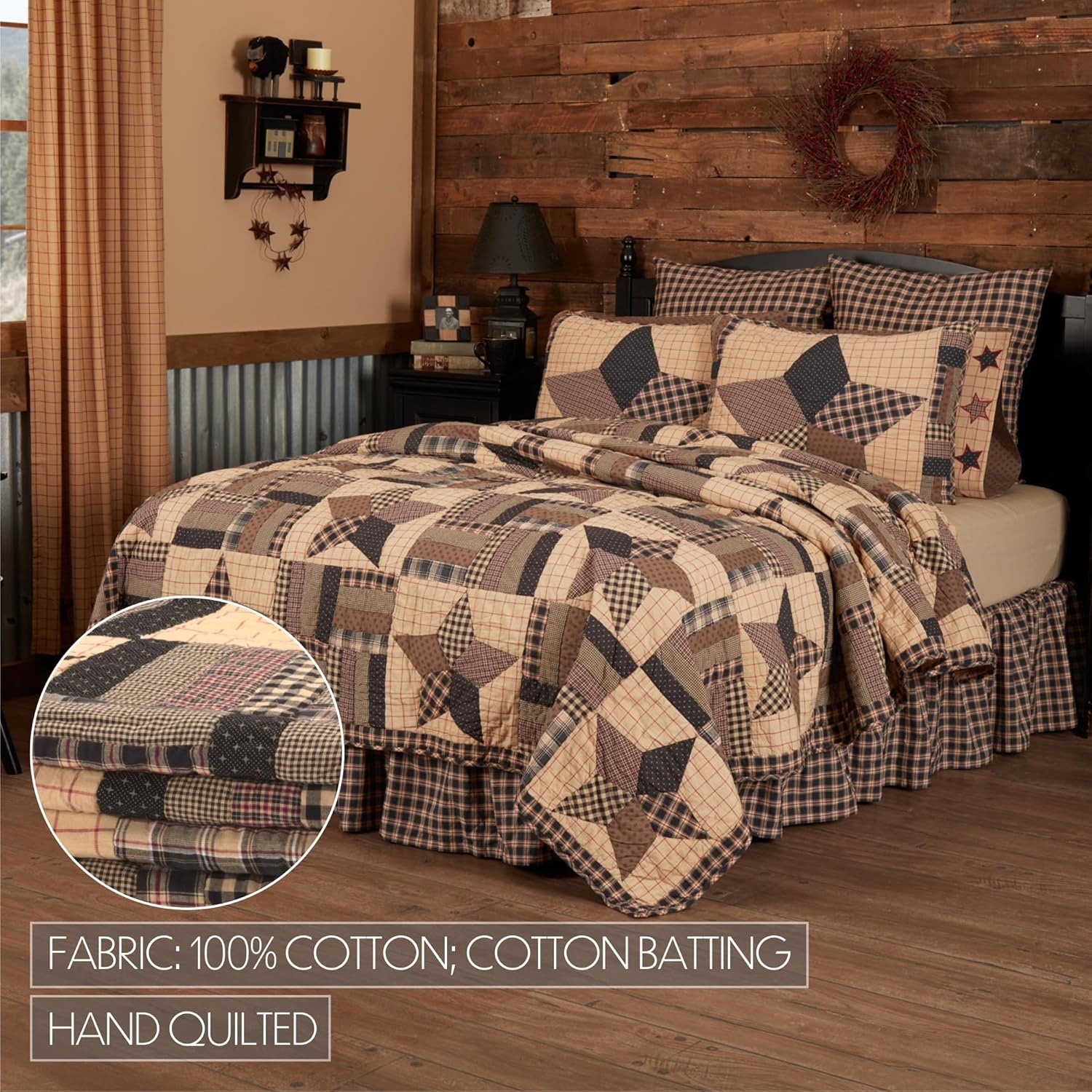 VHC Brands Bingham Star King Quilt Set 6 Pieces