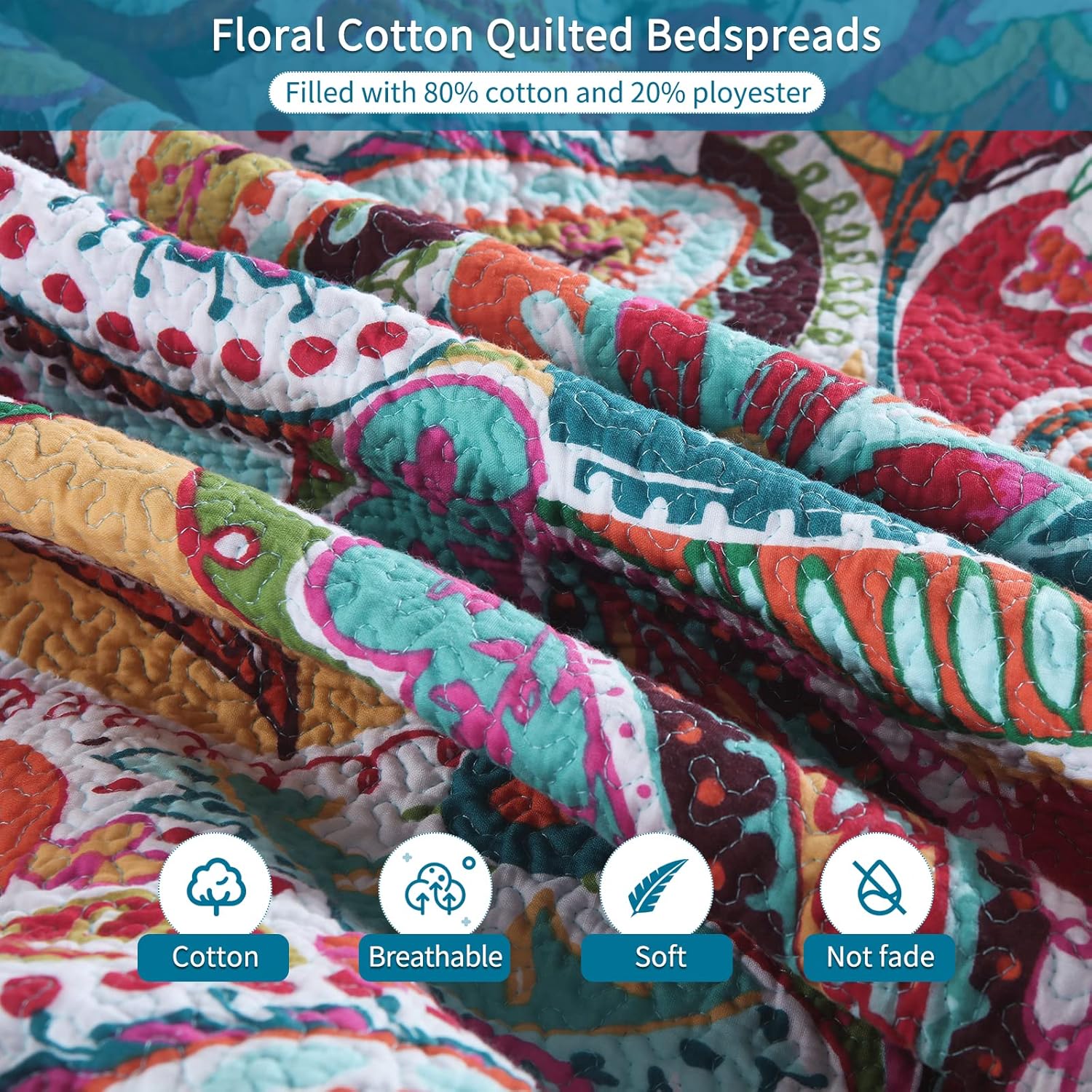 Qucover Cotton Twin Quilt Set with Paisley Pattern