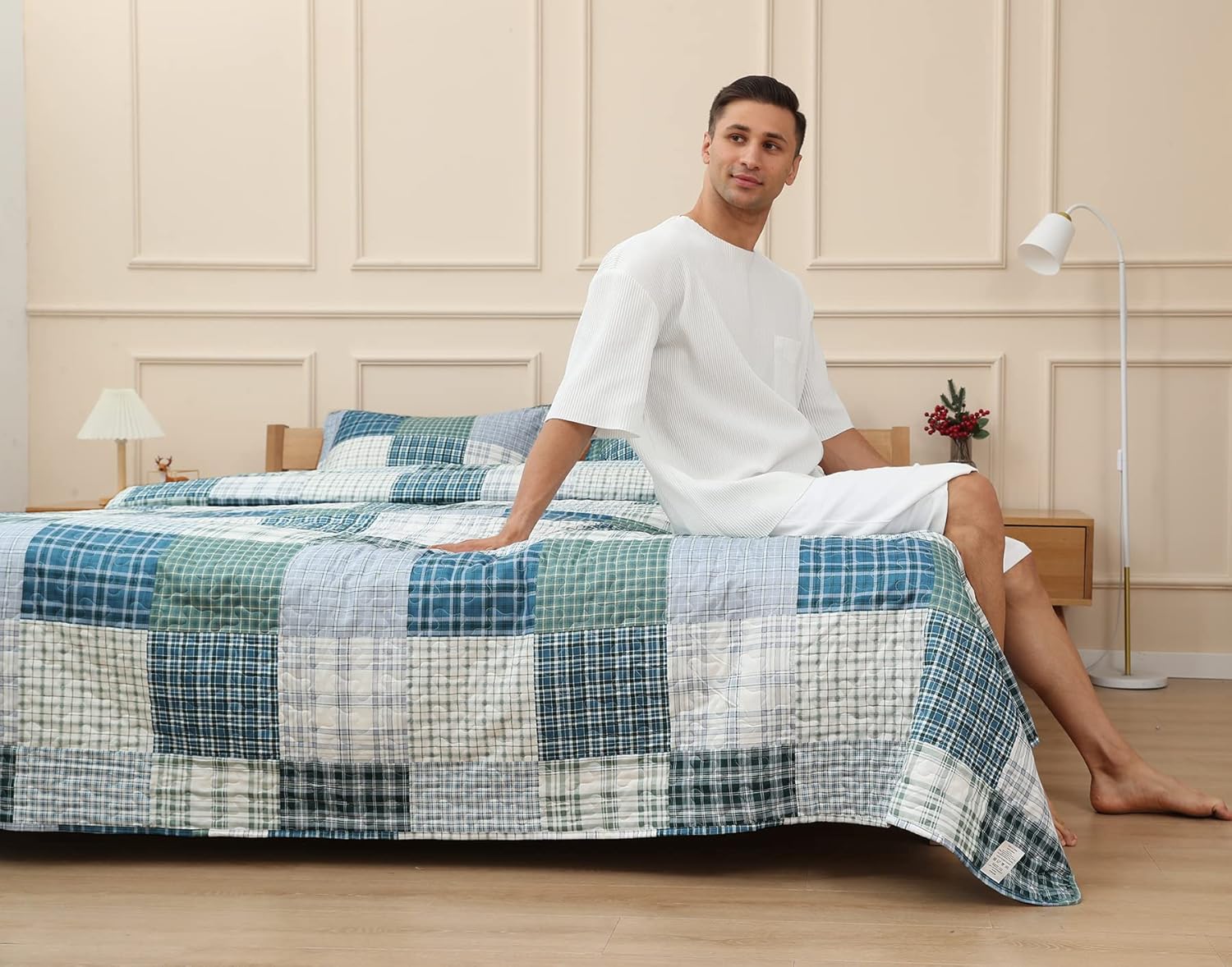 Ycosy Plaid Quilt Set Twin Size Reversible Bedspread