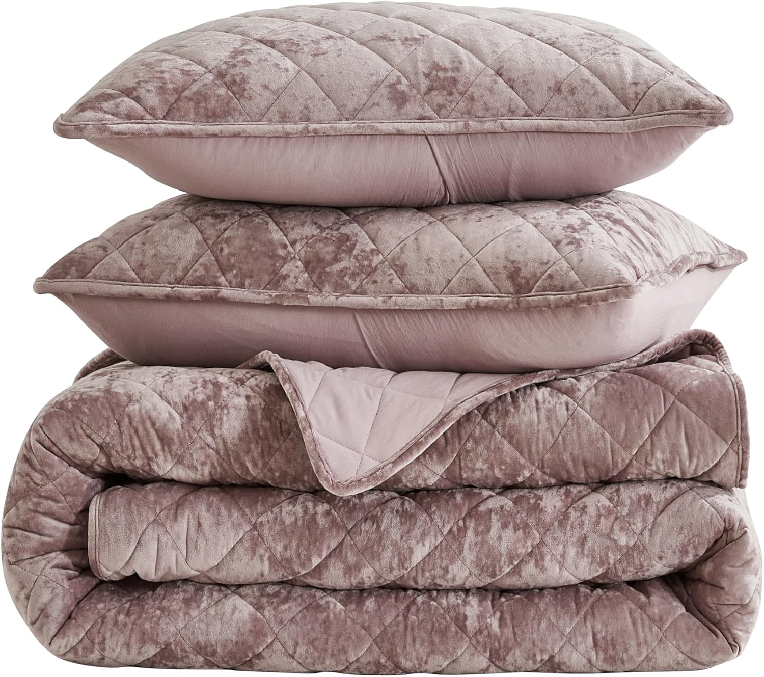 Chezmoi Lux Dusty Pink Velvet Quilt King Set