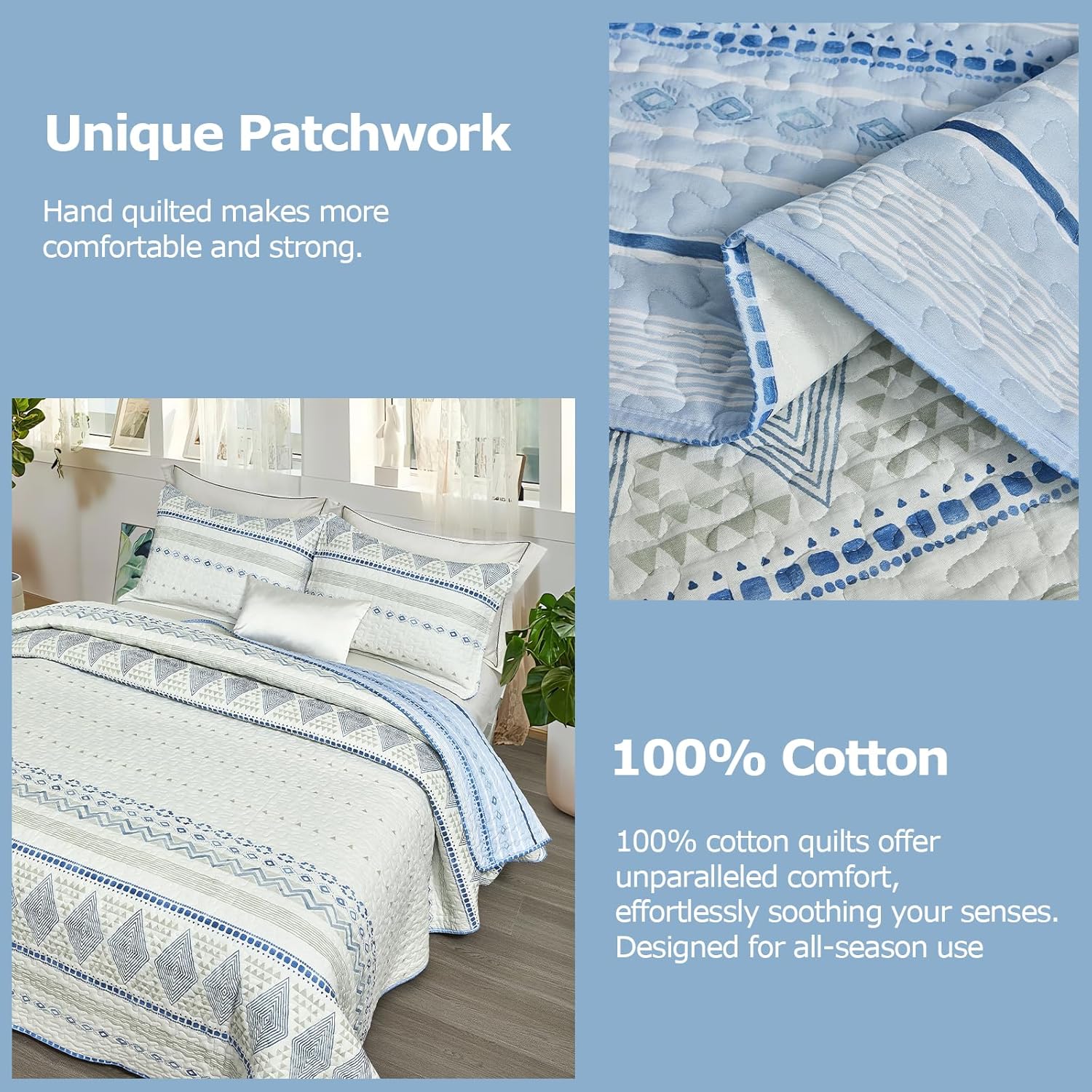SLEEPBELLA Geometric Cotton Quilt Set 3Pcs Queen 1