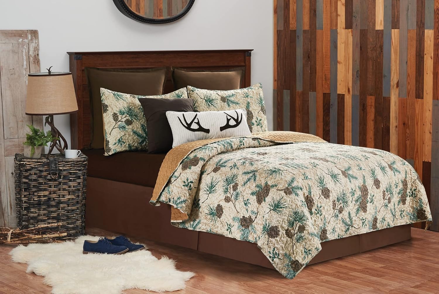 CF Home Rustic Pinecone King Quilt Set