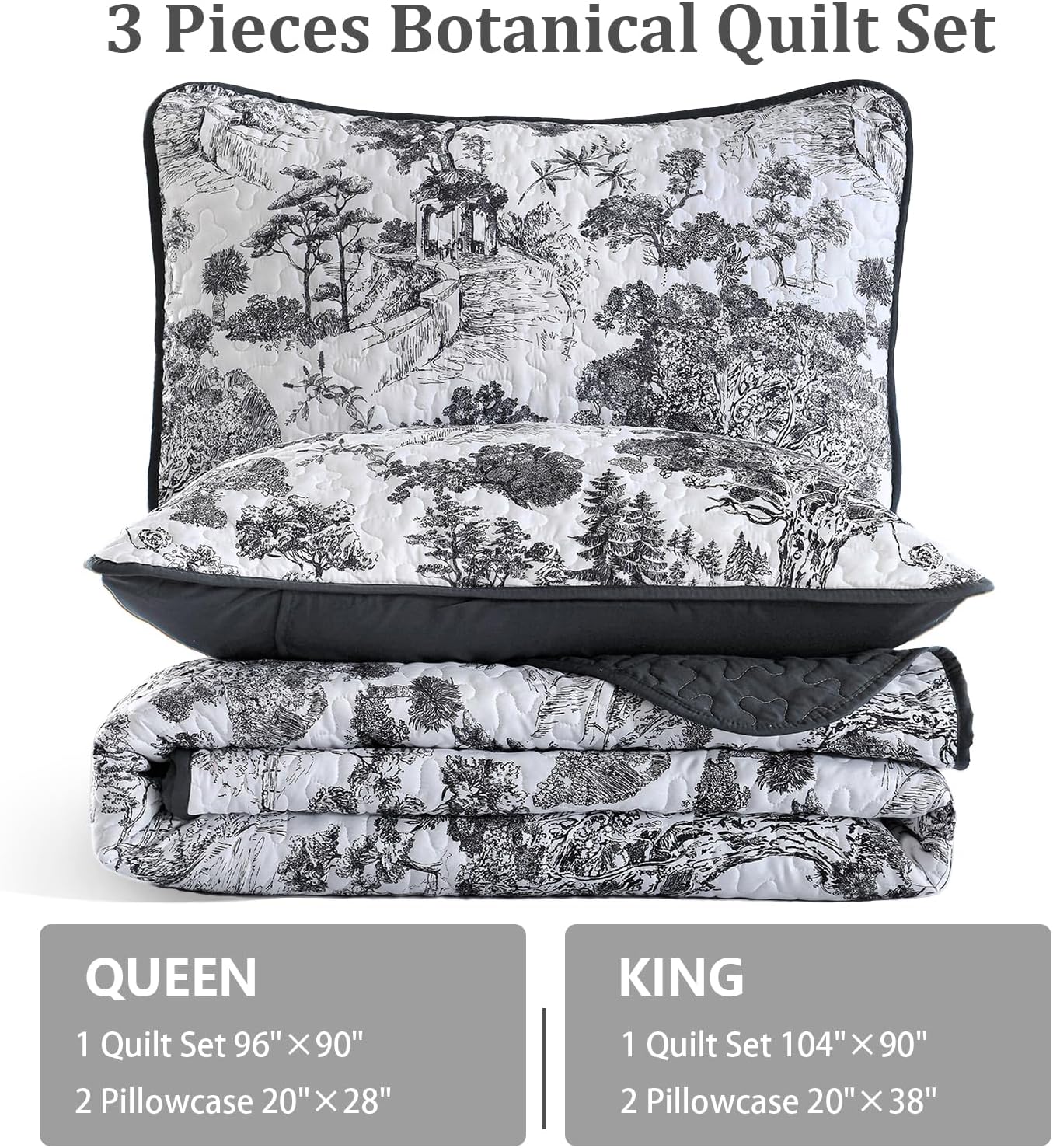 WONGS BEDDING Botanical Reversible Quilt Set Queen Size