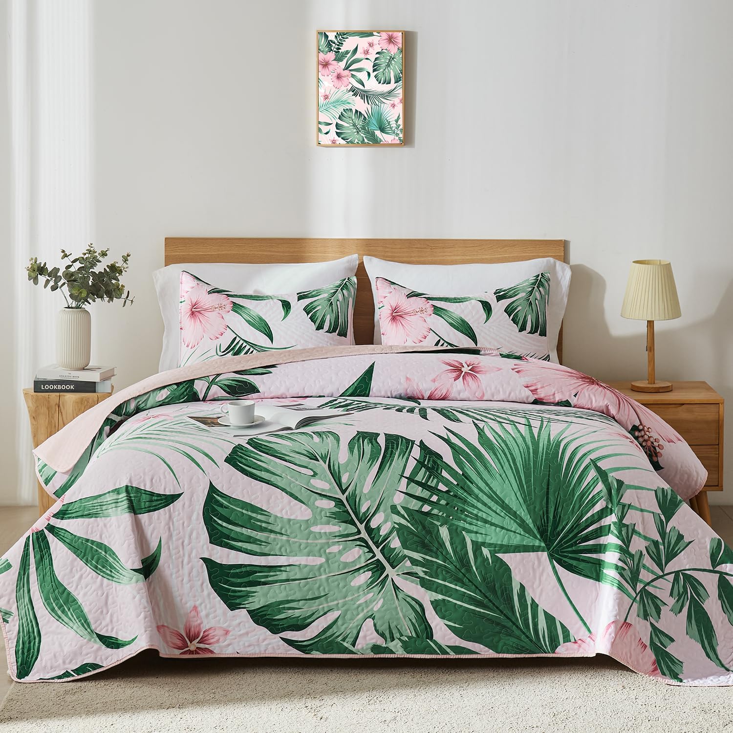 Yogeneg King Quilt Bedding Set with Floral Pattern