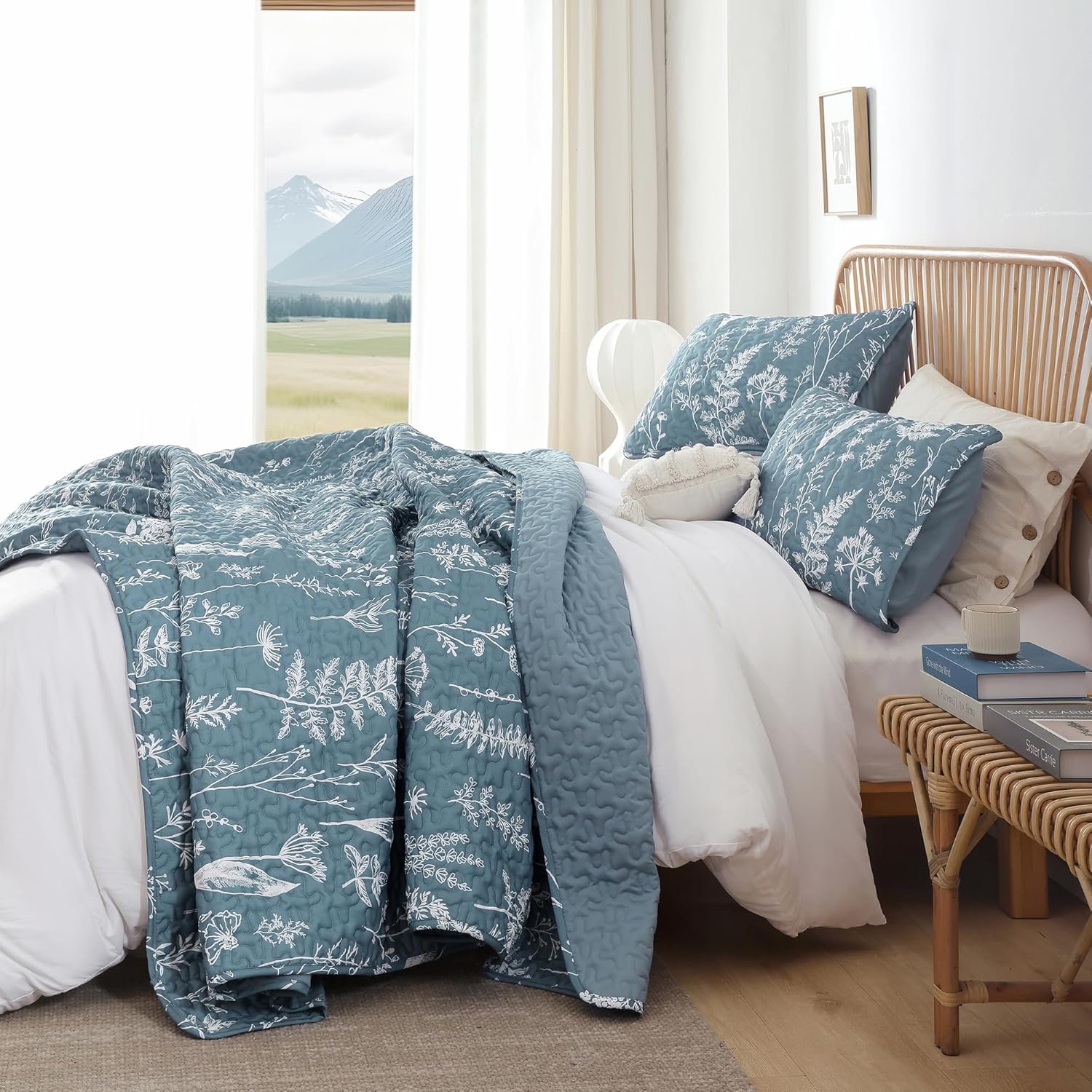 JANZAA King Size Quilt Set with Floral Pattern