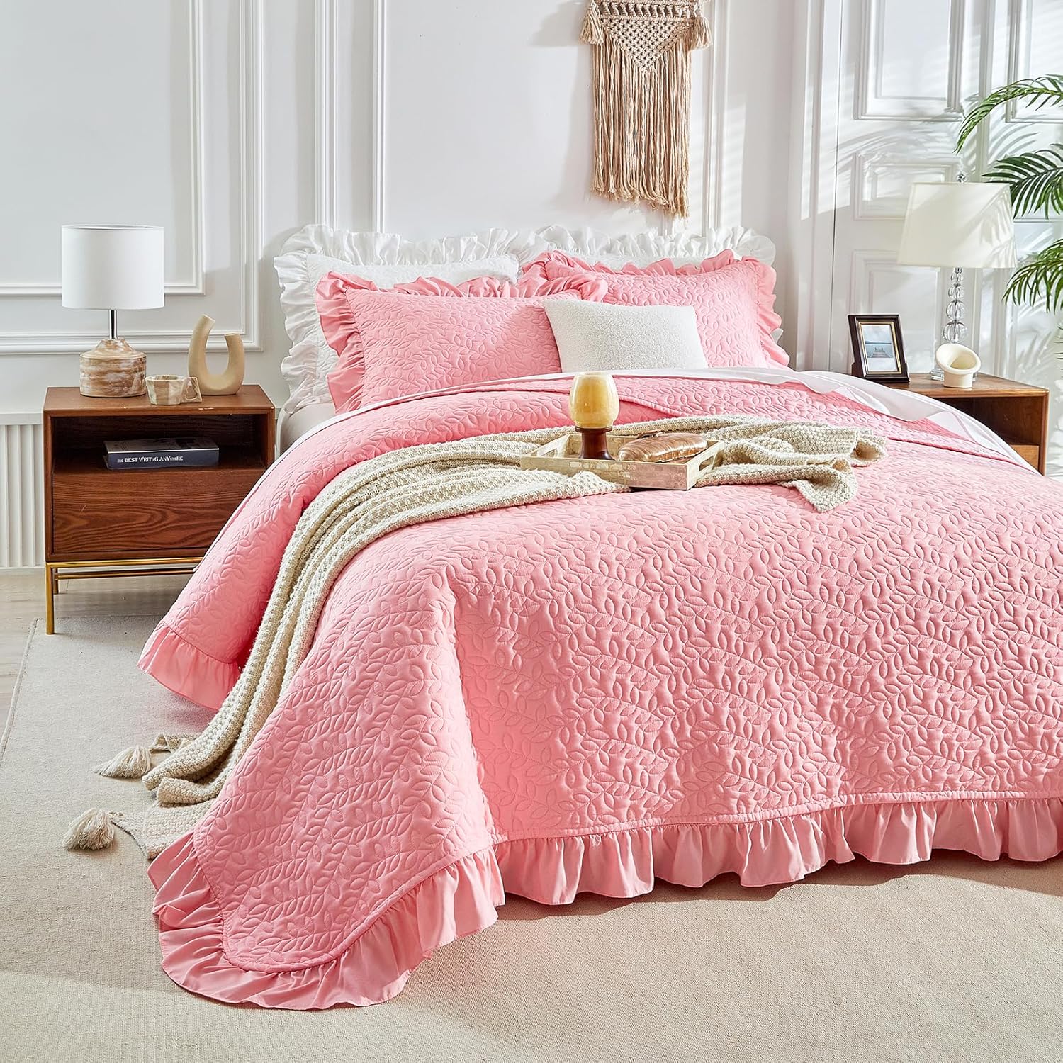 UOZZI BEDDING Ruffled Quilt Set Queen Size