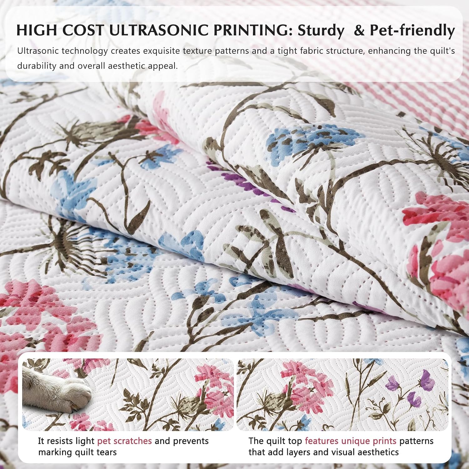 GOONE Reversible Floral Quilt King Set 3 Piece