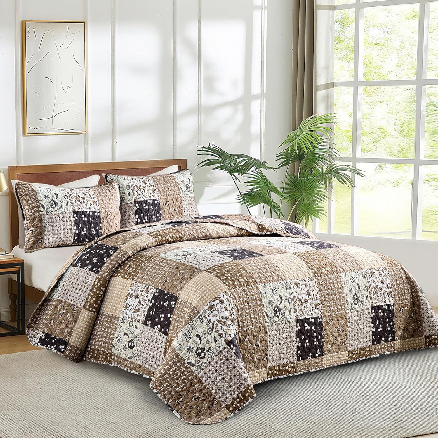 Menghomeus Brown Boho Quilt Set Queen