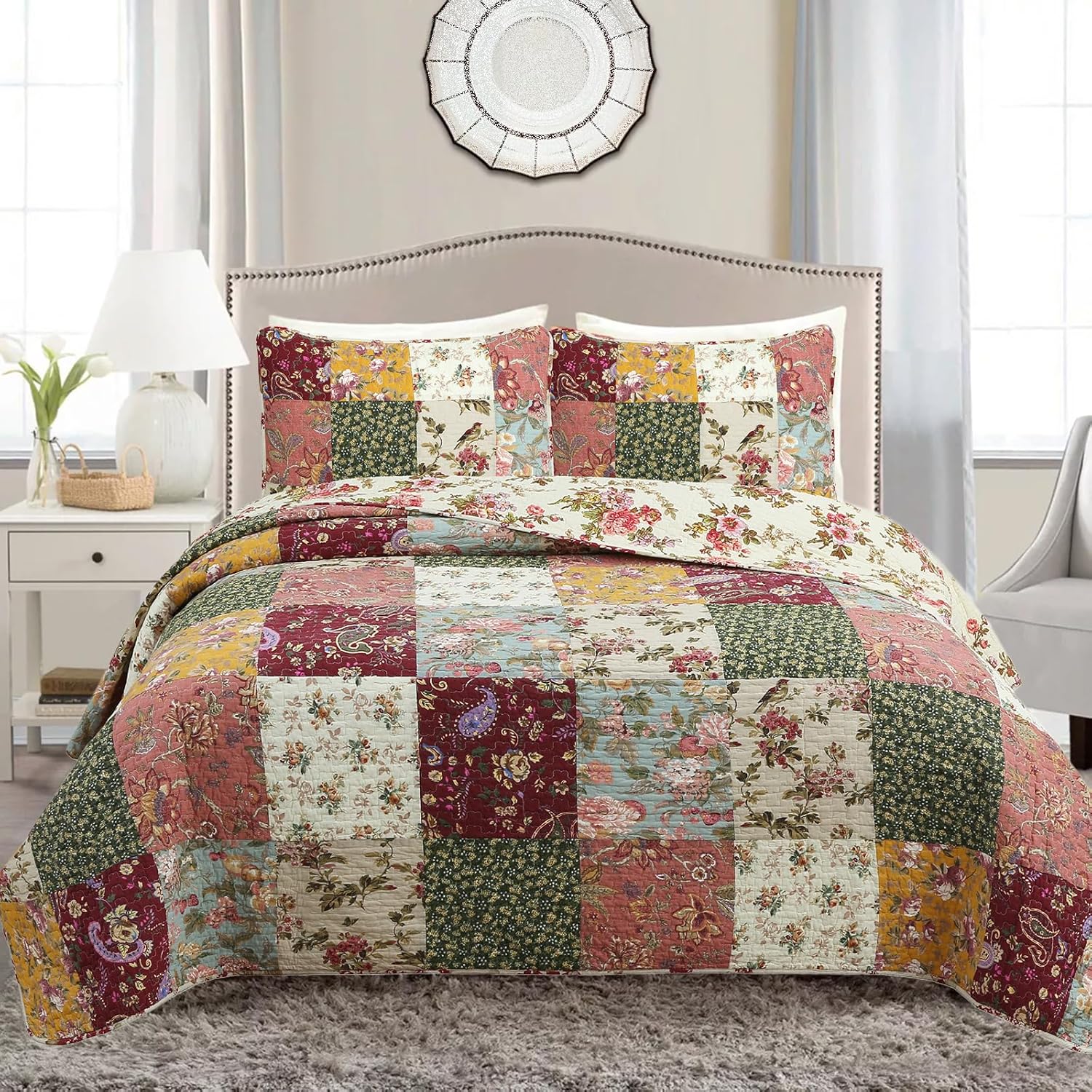 Cozy Line 100 Cotton Patchwork Quilt Bedding Set - Harvest King 3 Piece