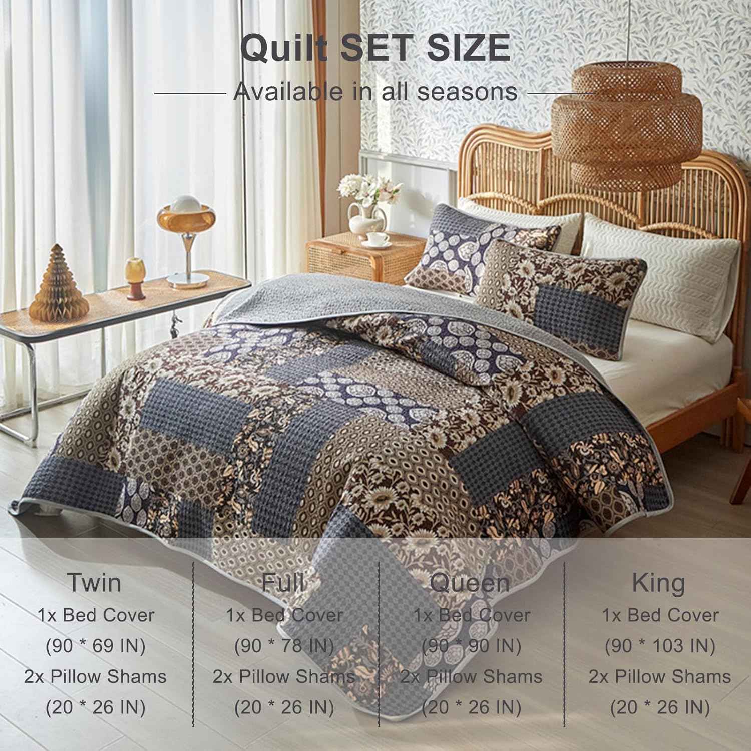 ROOMLIFE Twin Quilt Set - 3-Piece Cotton Boho Bedding