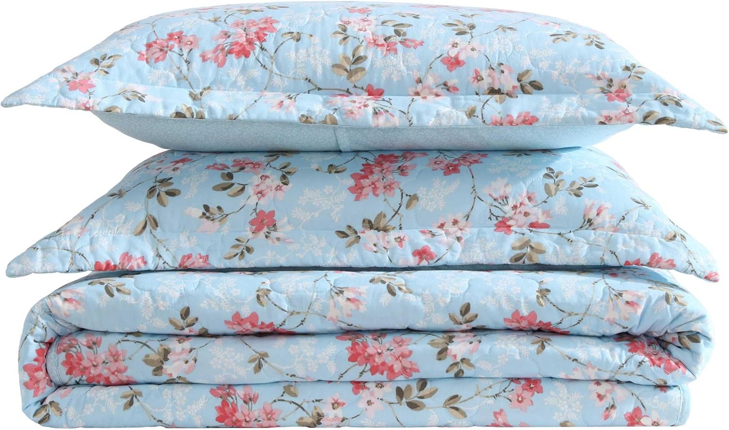 Laura Ashley Full Queen Quilt Set with Shams - Floral Print 100 Cotton