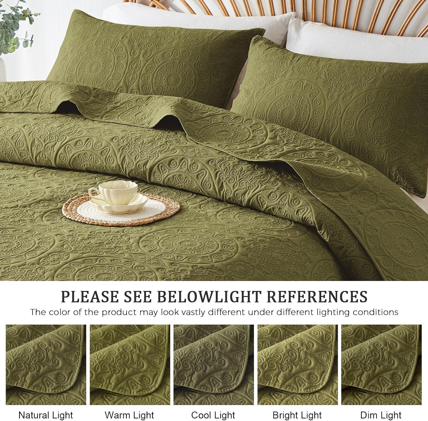 WURUIBO Olive Green Quilt Set Twin Size