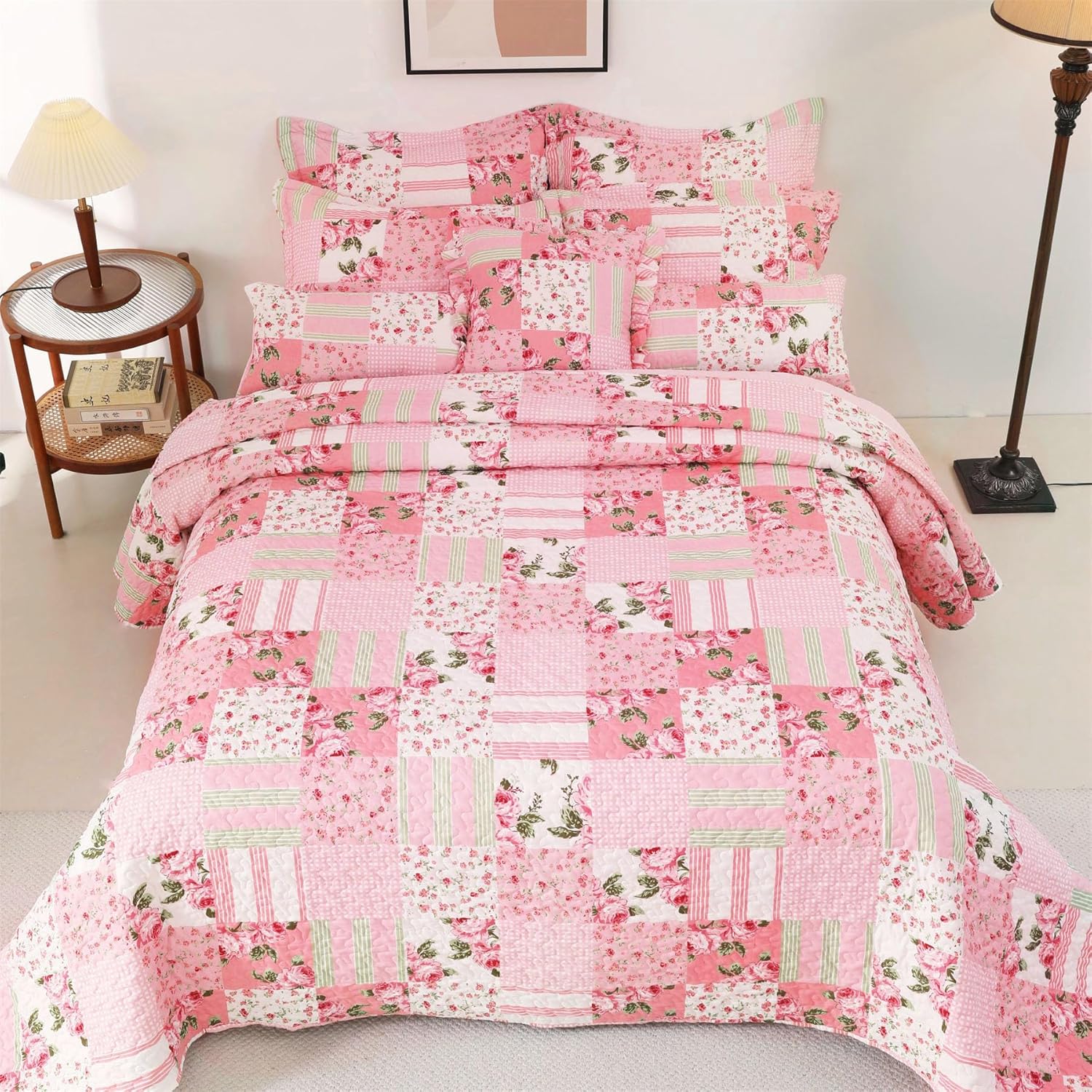 Cmfshape Floral Bedspread and Pillow Shams Set - Queen Size