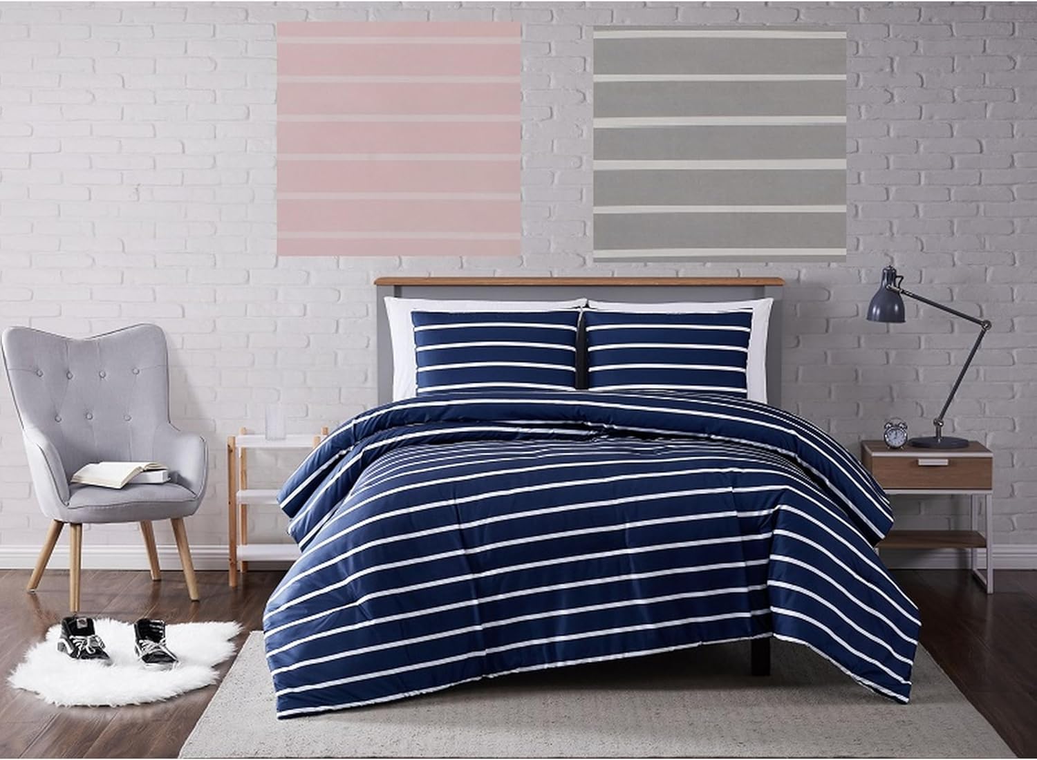 TRULY SOFT Navy Stripe Twin XL Quilt Set