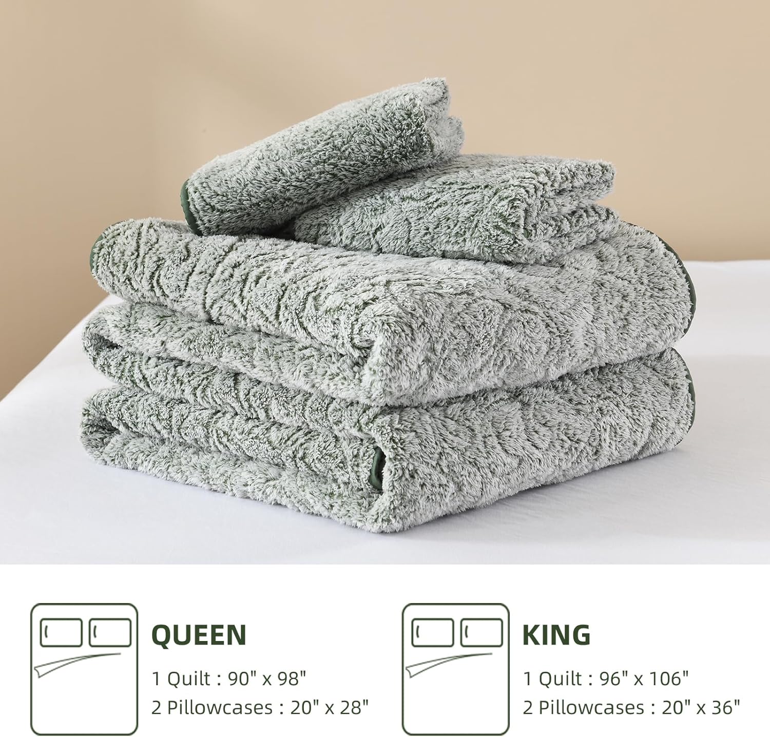 Dobuyly Fluffy Green Queen Quilt Bedding Set