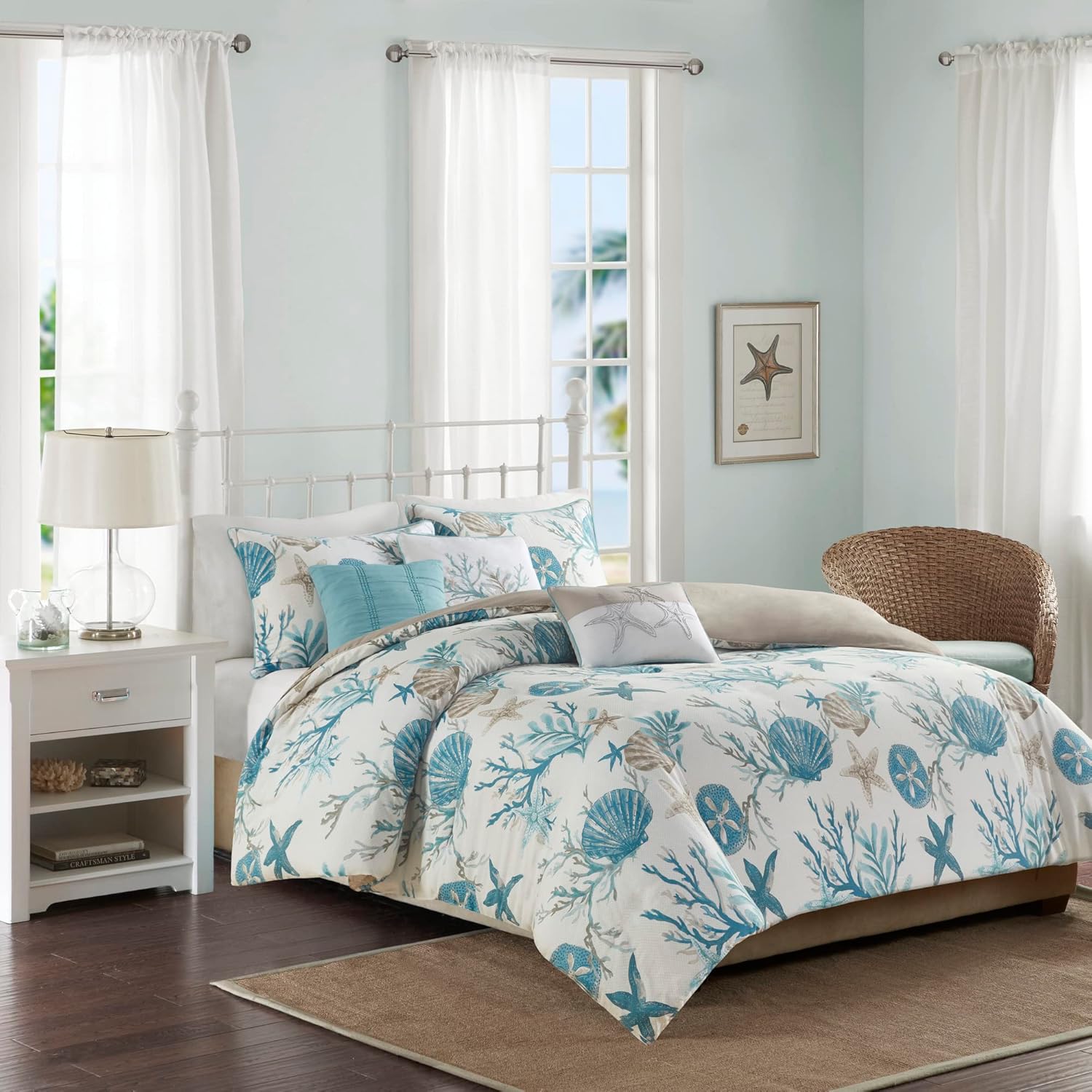 Madison Park Pebble Beach Duvet Set - AquaTealTaupe 6 Piece