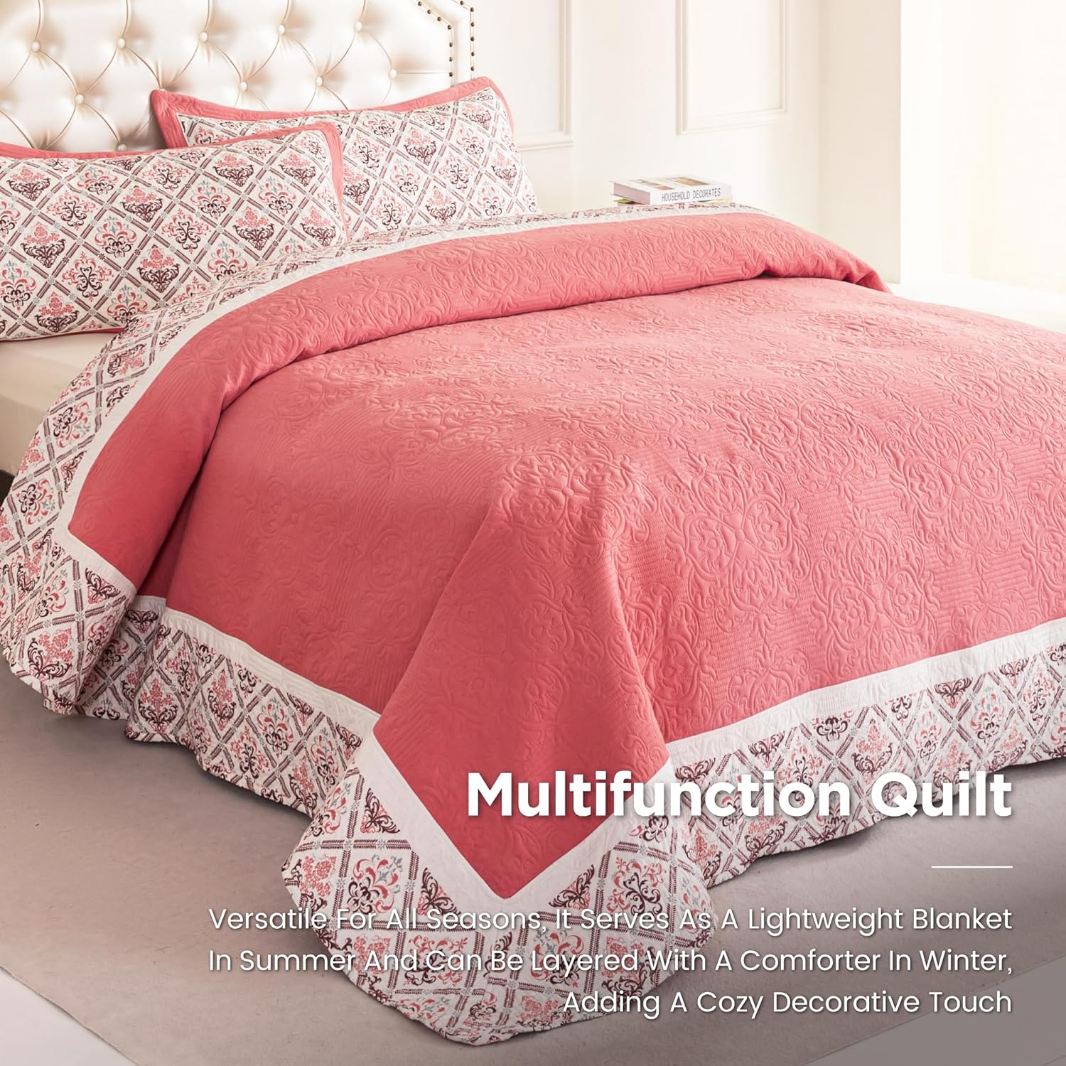 Sophia William Pink Queen Quilt Set 3 Piece