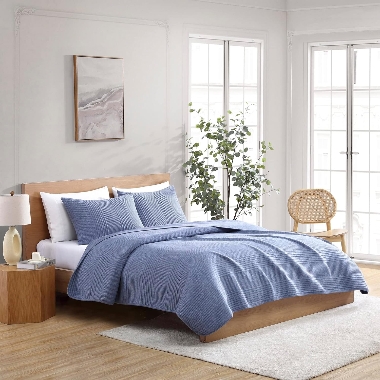 Brielle Home Atlas Jersey Knit Quilt Set - Medium Blue Twin 1