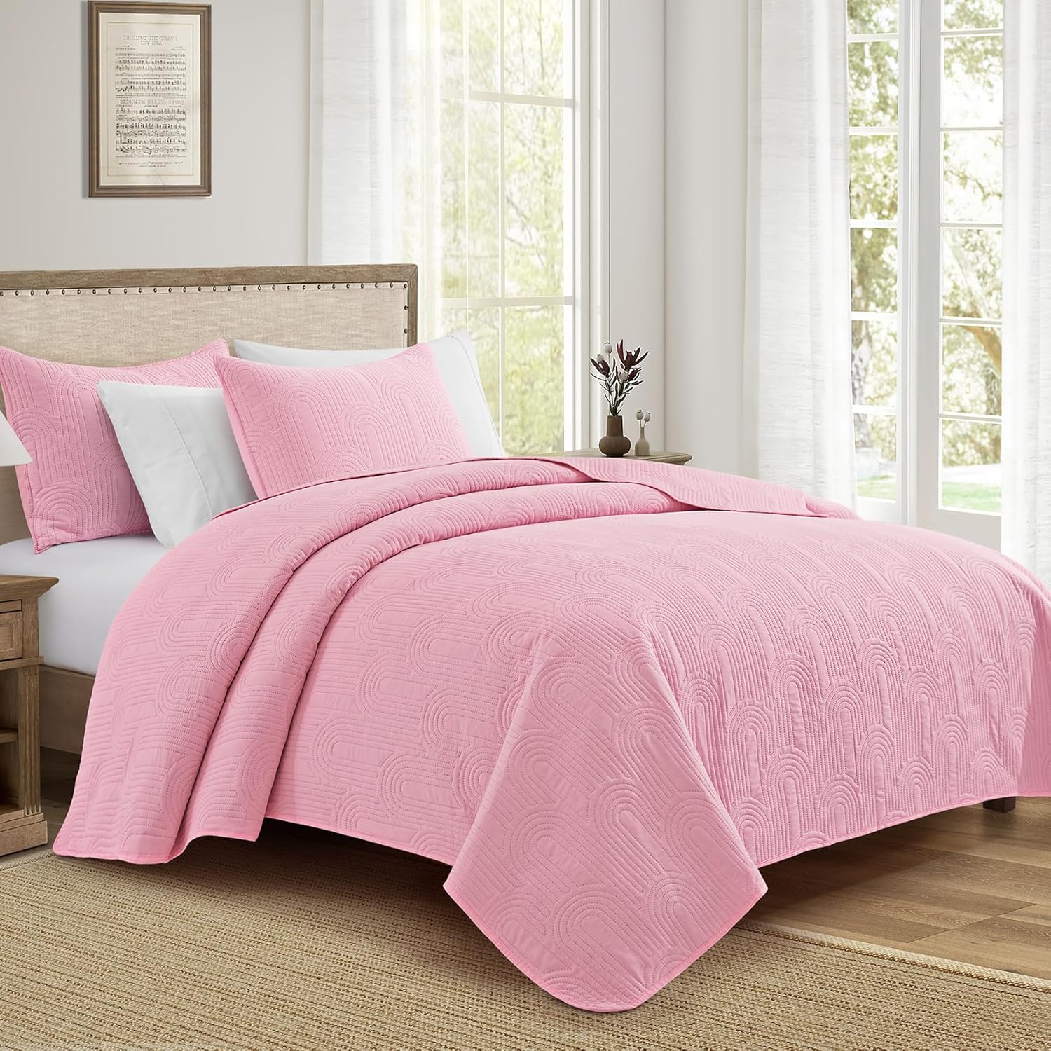 Lavsiry Quilt Queen Size with Pillow Shams - Pink 90x96