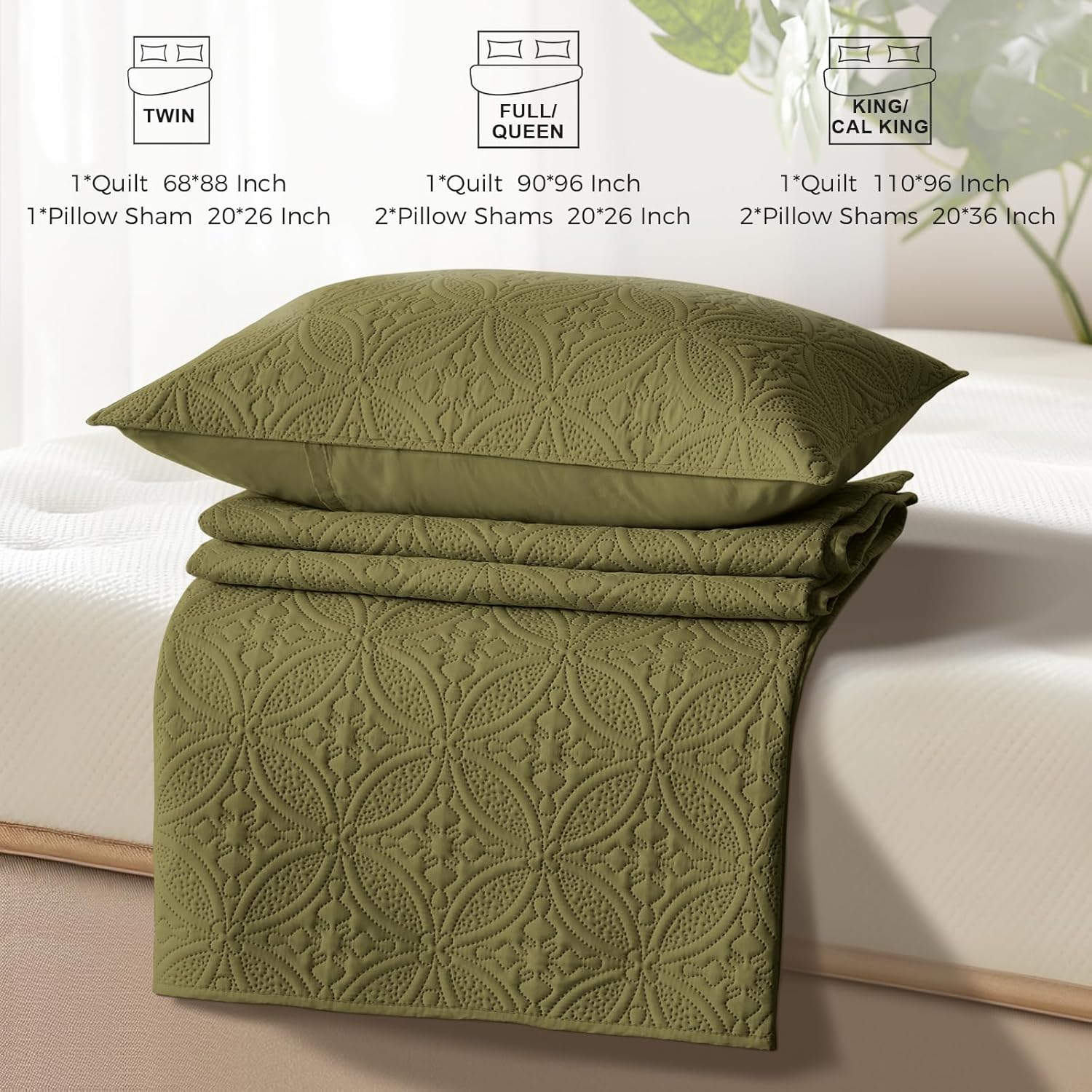 WURUIBO Twin Quilt Set Olive Green Microfiber 1