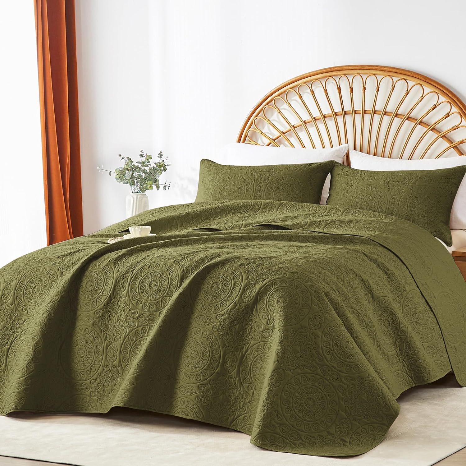 WURUIBO Olive Green Quilt Set Twin Size