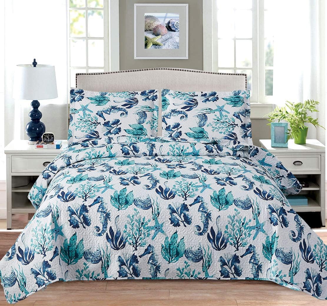 Jarson 3 Pcs Summer Coastal Quilt Set Twin Size
