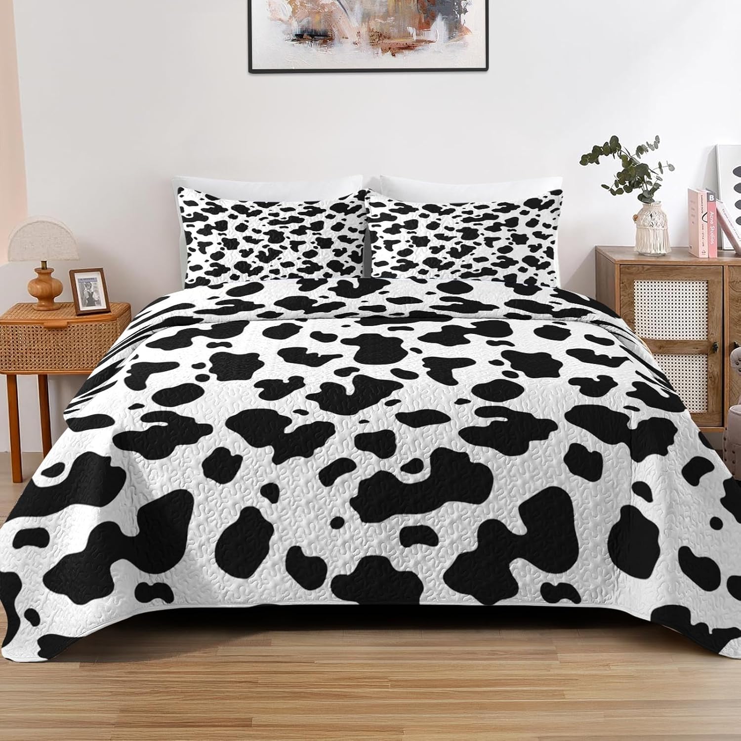 Pamnest Quilt Set Full Queen 3 Pcs Cow Print Bedding